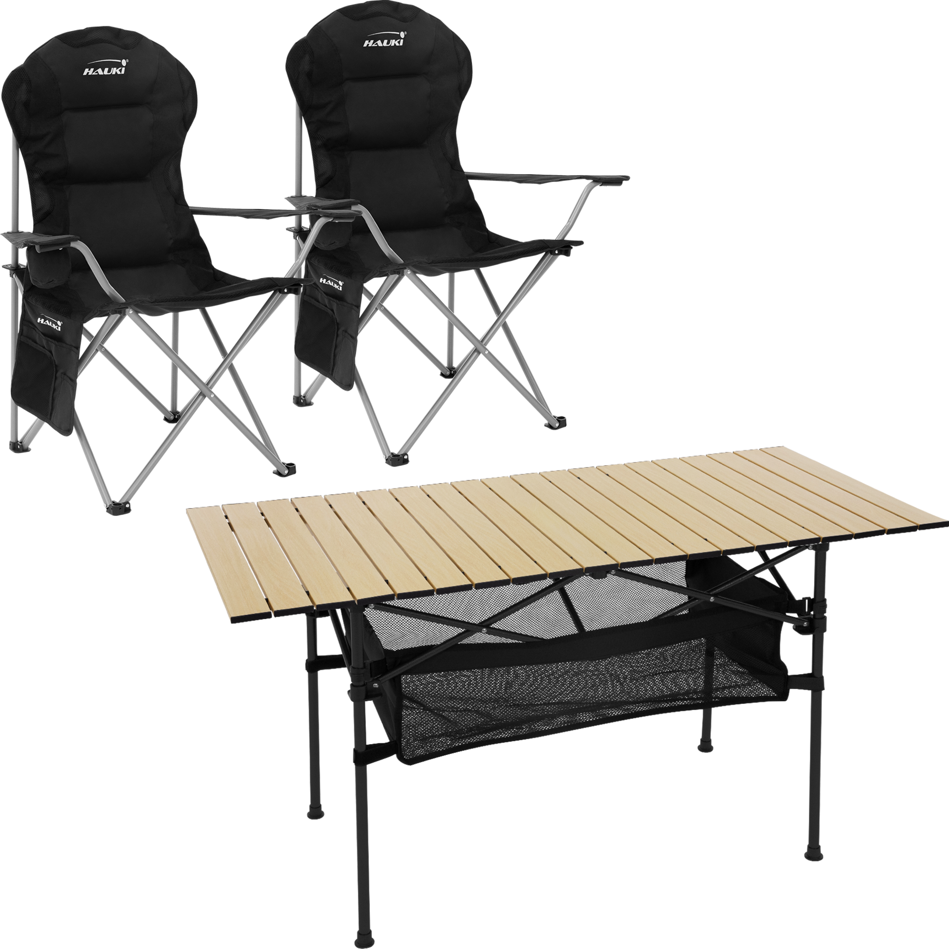 HAUKI, Camping Set 3-delat Med Hopfällbart Bord Beige Och 2 Campingstolar Svart Hauki