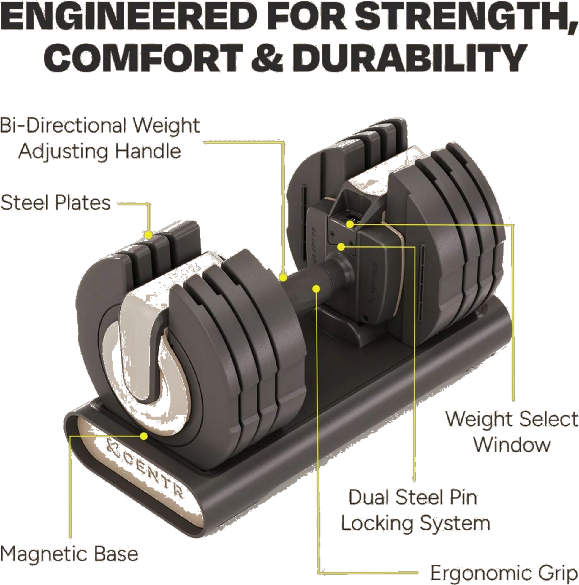 CENTR, Centr 5-50 Lbs Adjustable Dumbbell - Beige, 2x22,7 Kg (par), Justerbara Hantlar