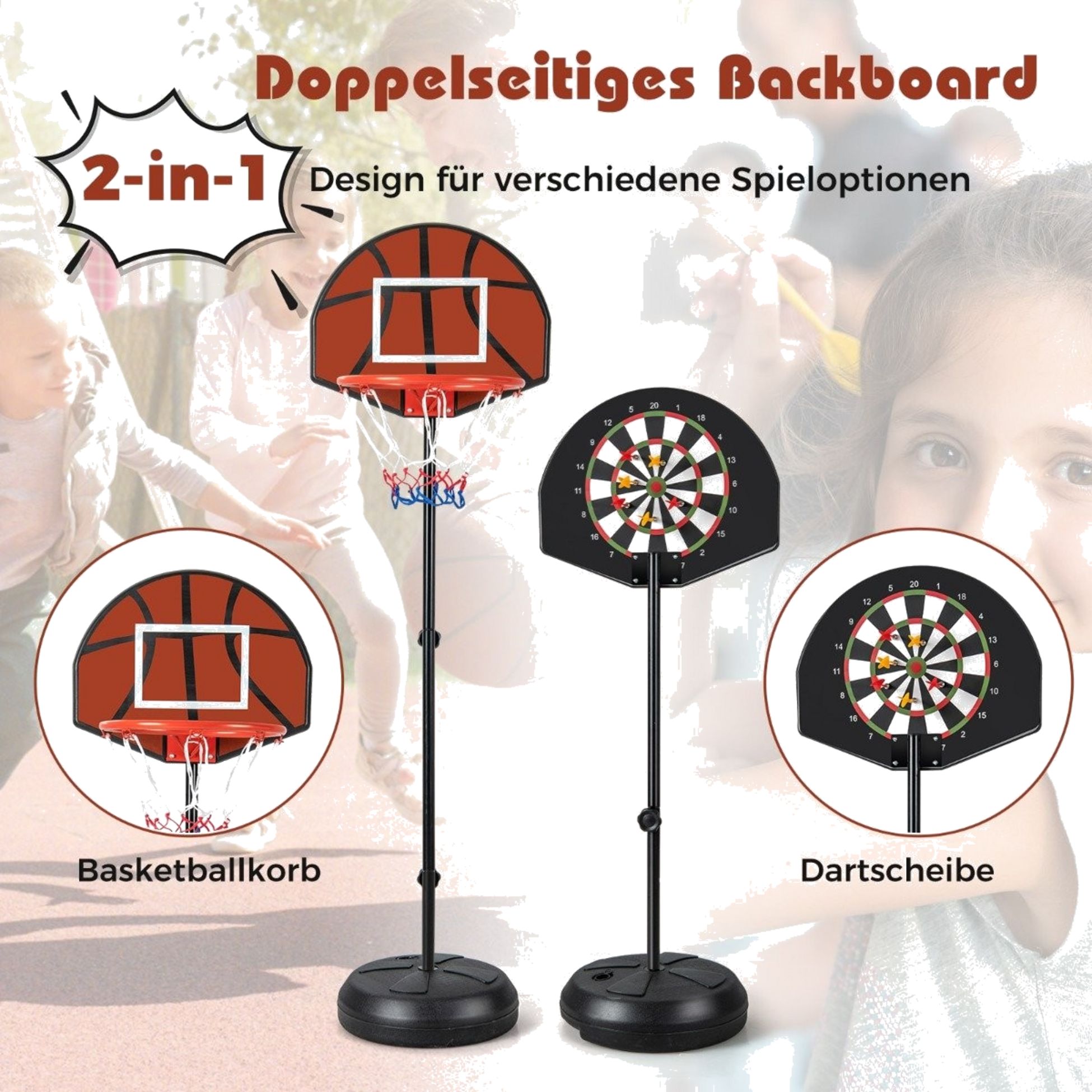 B2X, Children's Basketball Hoop With Dartboard  6 Darts Basketball Stand Black