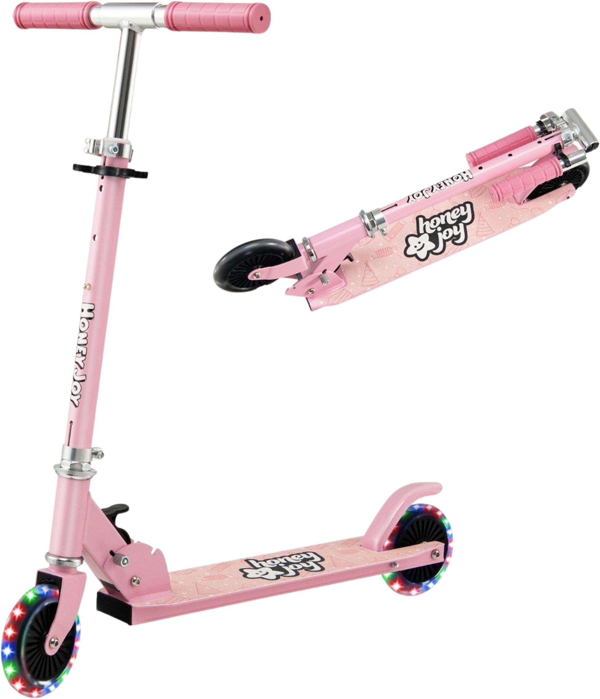 B2X, Children's Scooter 2 Wheel Kick Scooter With Flashing Wheels Stand And Cruise Toddler Toy Pink