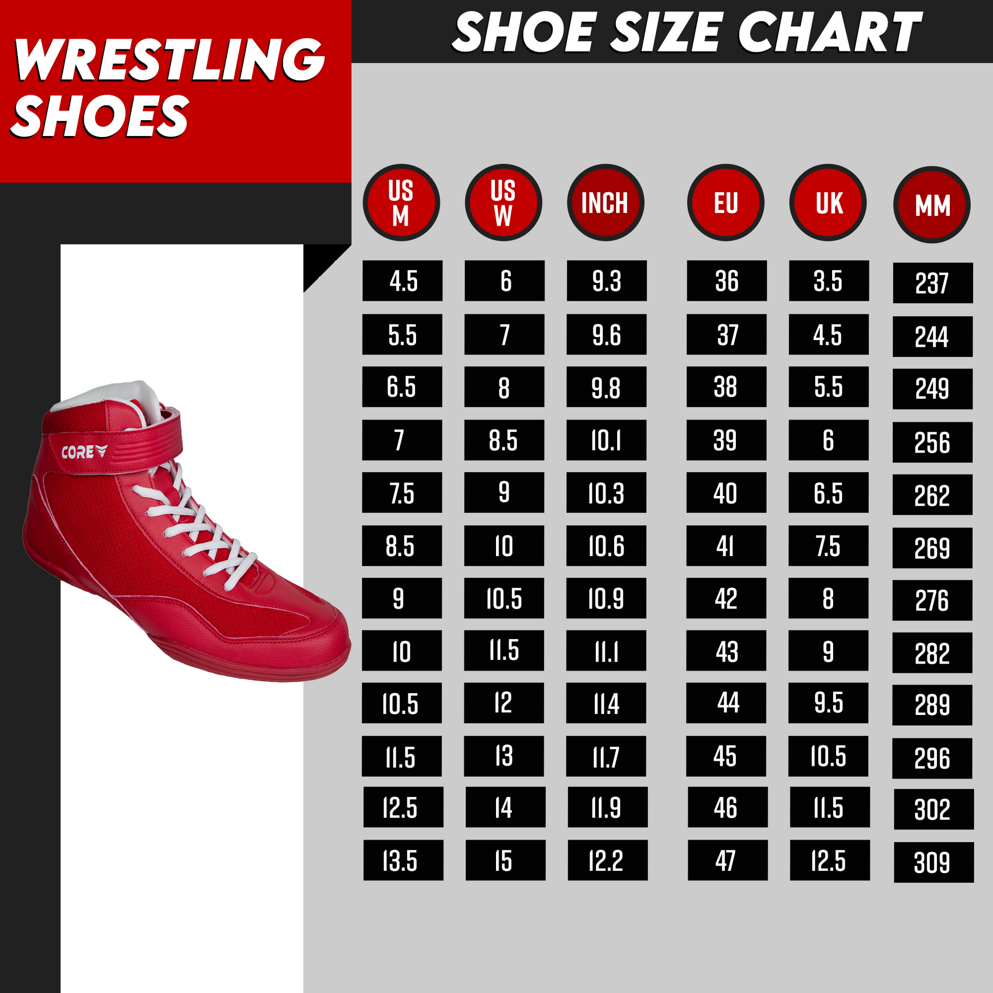 CORE, Core Wrestling Shoes, Red