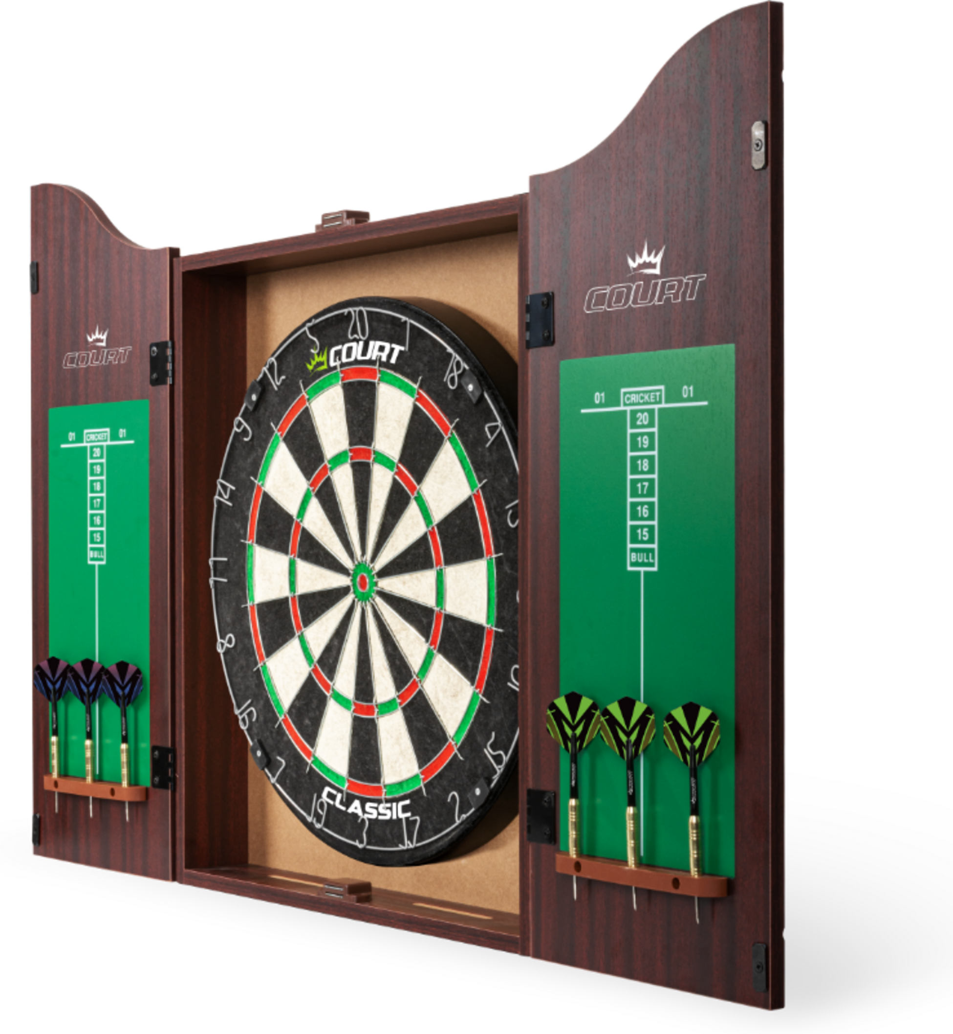 GYMSTICK, Court Classic Dartboard Cabinet Set Brown