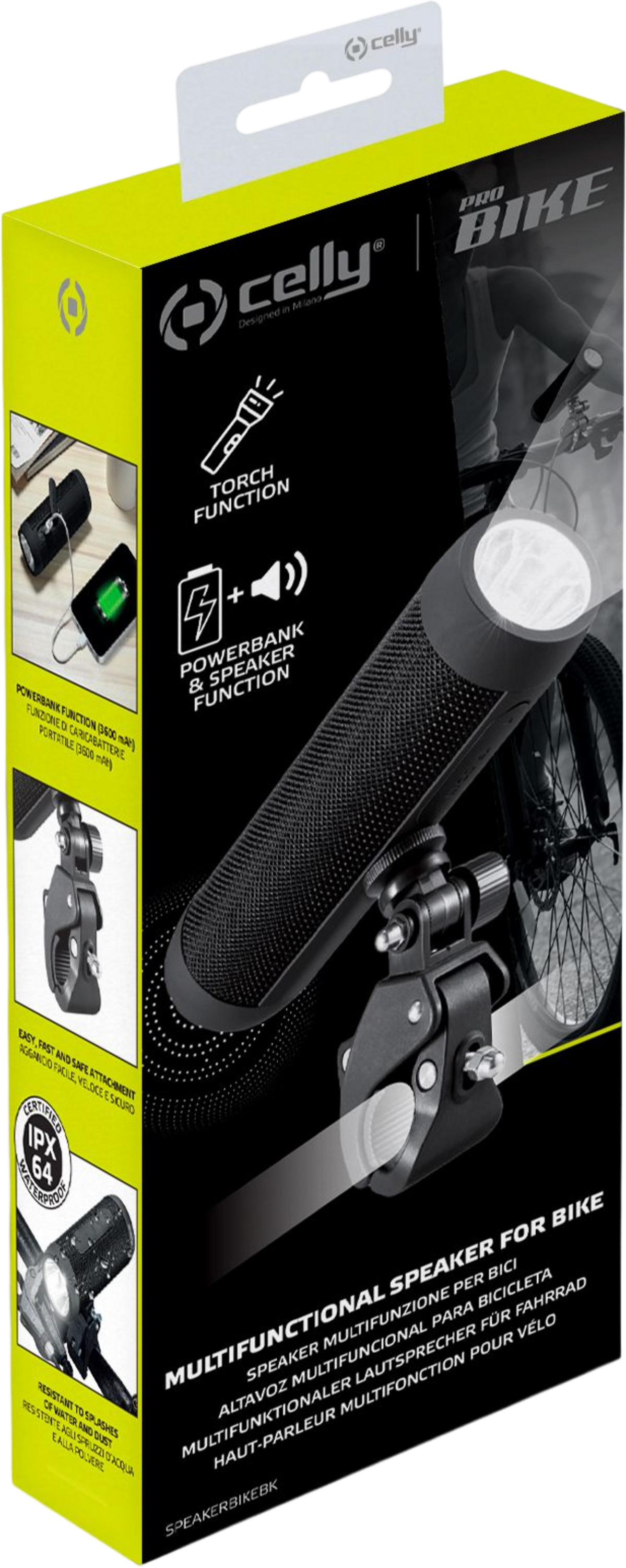 CELLY, Cykellampa Med H&ouml;gtalare/powerbank