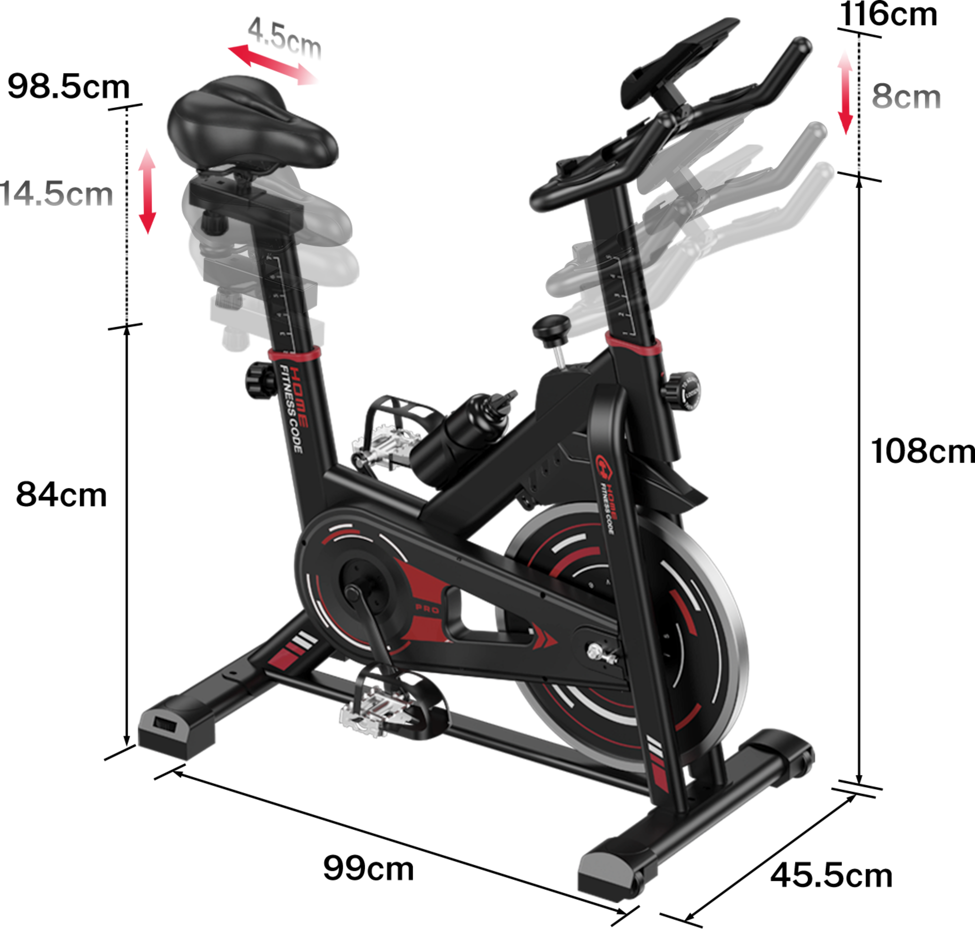 HOMEFITNESSCODE, D1 Stationary Bike &ndash; Quiet, Adjustable Resistance (10kg Flywheel)