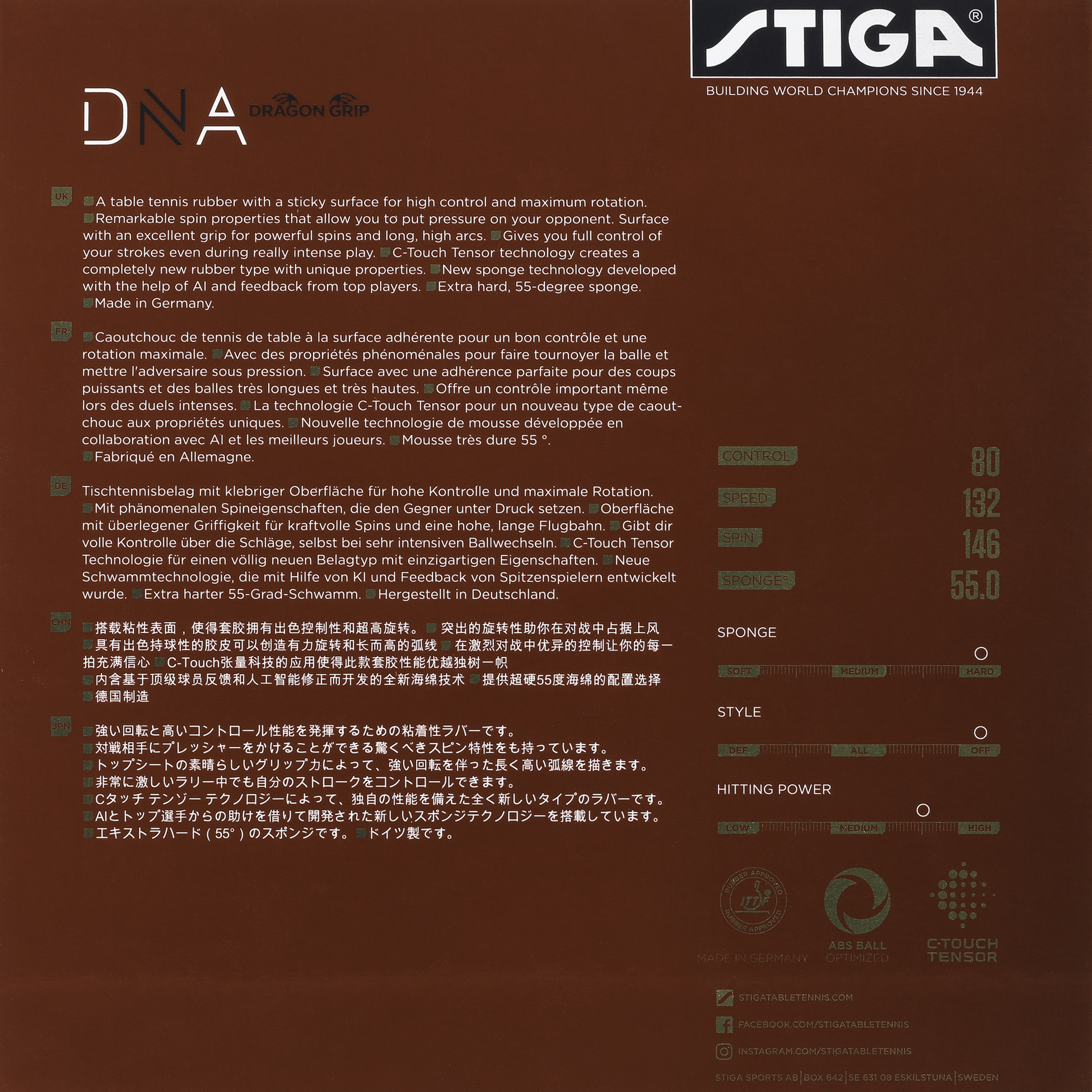 STIGA, Dna Dragon Grip 55