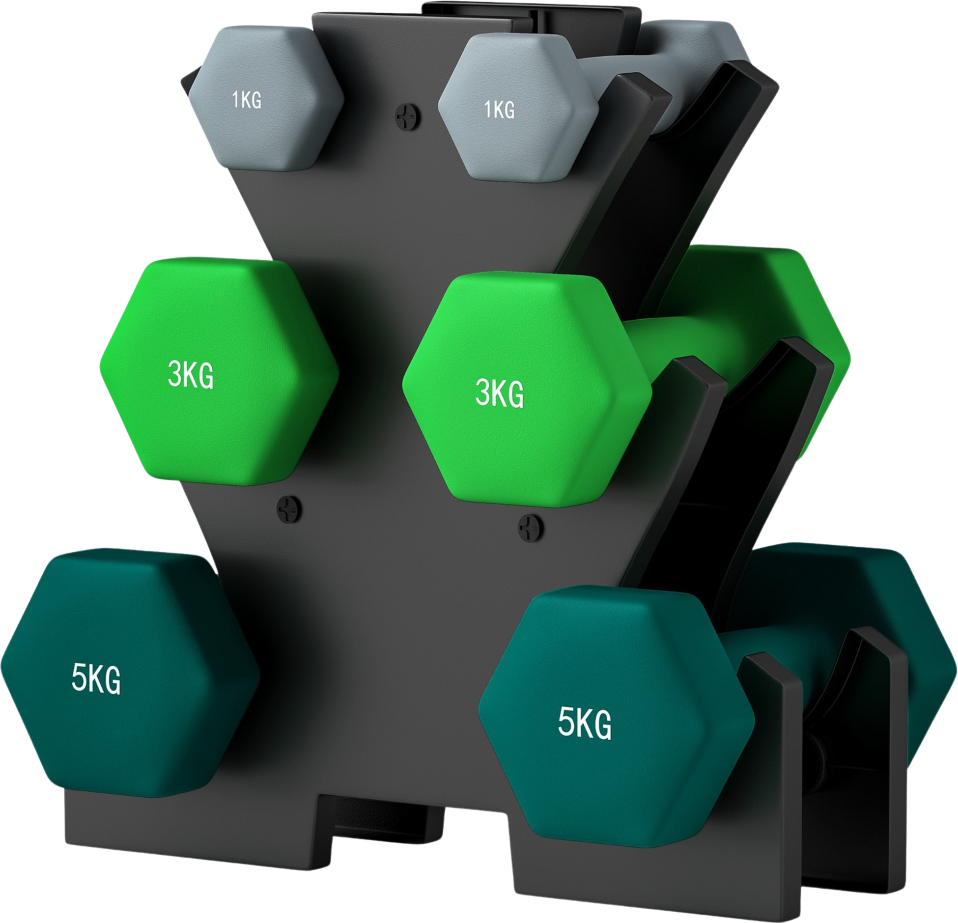 NORTHIX, Dumbbell Set 6 Dumbbells With Dumbbell Stand, 2 X 1kg, 2 X 3kg, 2 X 5kg Metal Dumbbell Set For Fitne