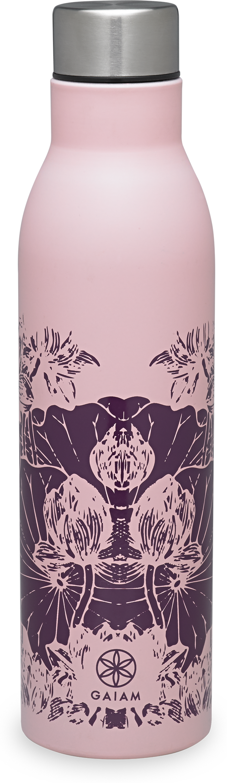 GAIAM, Easy-grip Water Bottle 25oz/740ml Ow Stainless Steel Floral