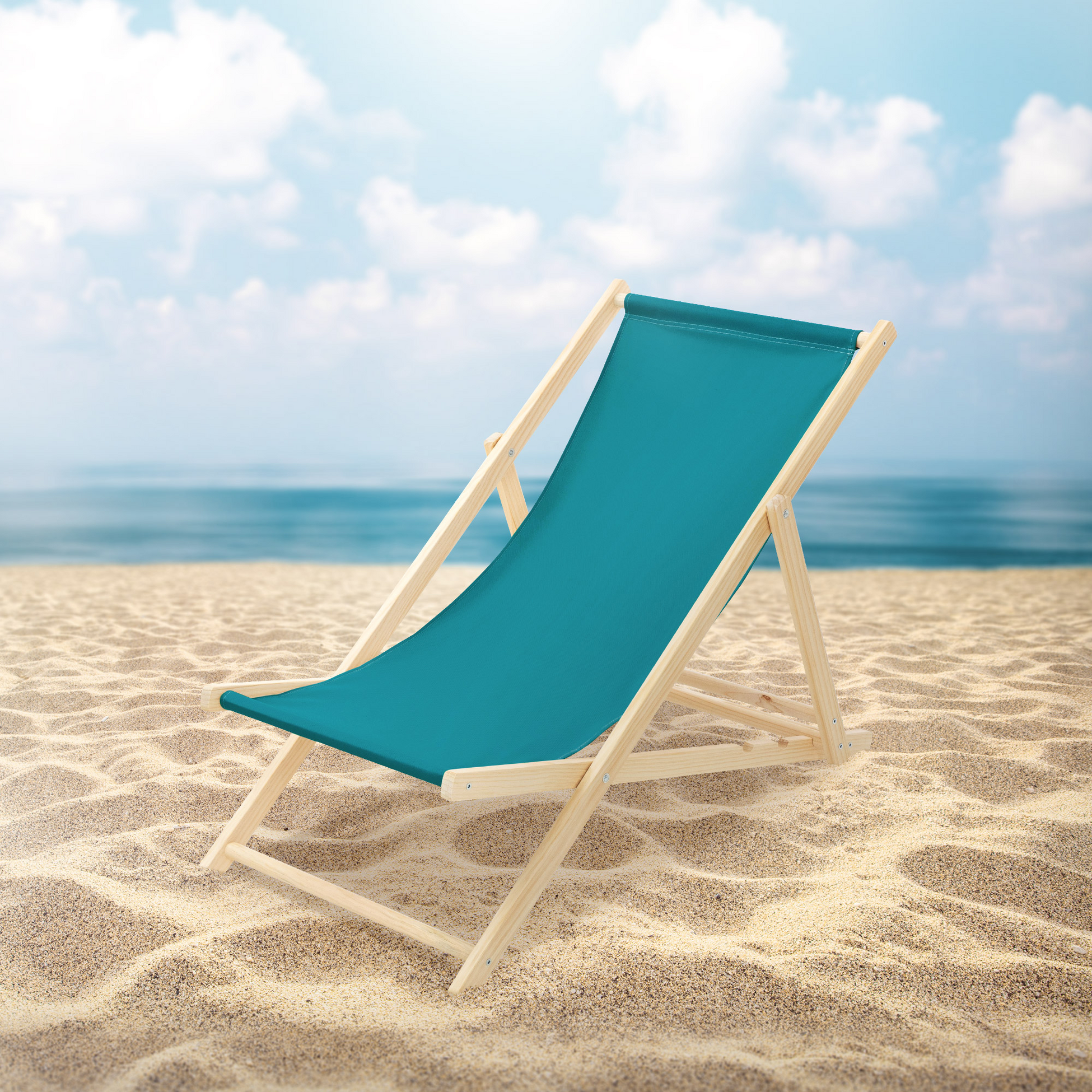 ECD GERMANY, Ecd Germany Foldable Wooden Deck Chair Garden Sun Lounger Turquoise Reclining