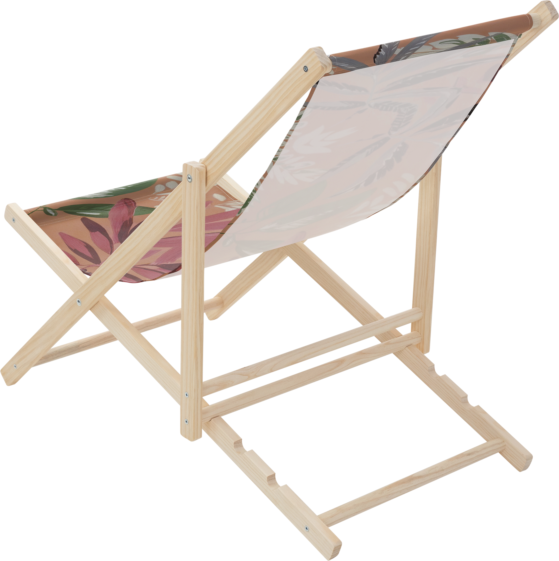 ECD GERMANY, Ecd Germany Folding Deck Chair Floral Brown Red Green, Sunbed Wooden Beach Lounger With 3 Position
