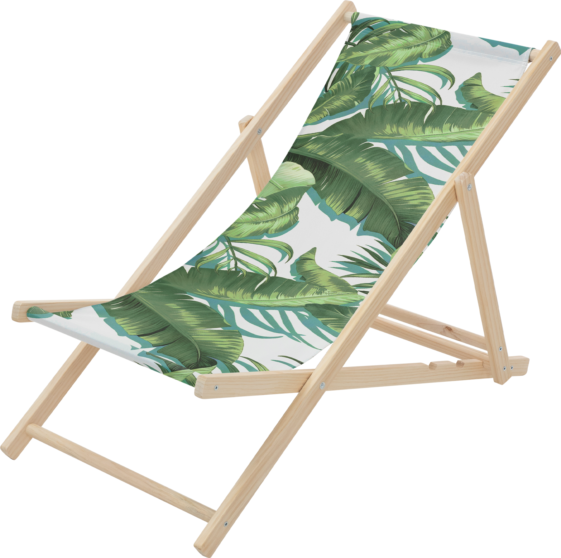 ECD GERMANY, Ecd Germany Folding Deck Chair Tropical Green And White, Sunbed Wooden Beach Lounger With 3 Position
