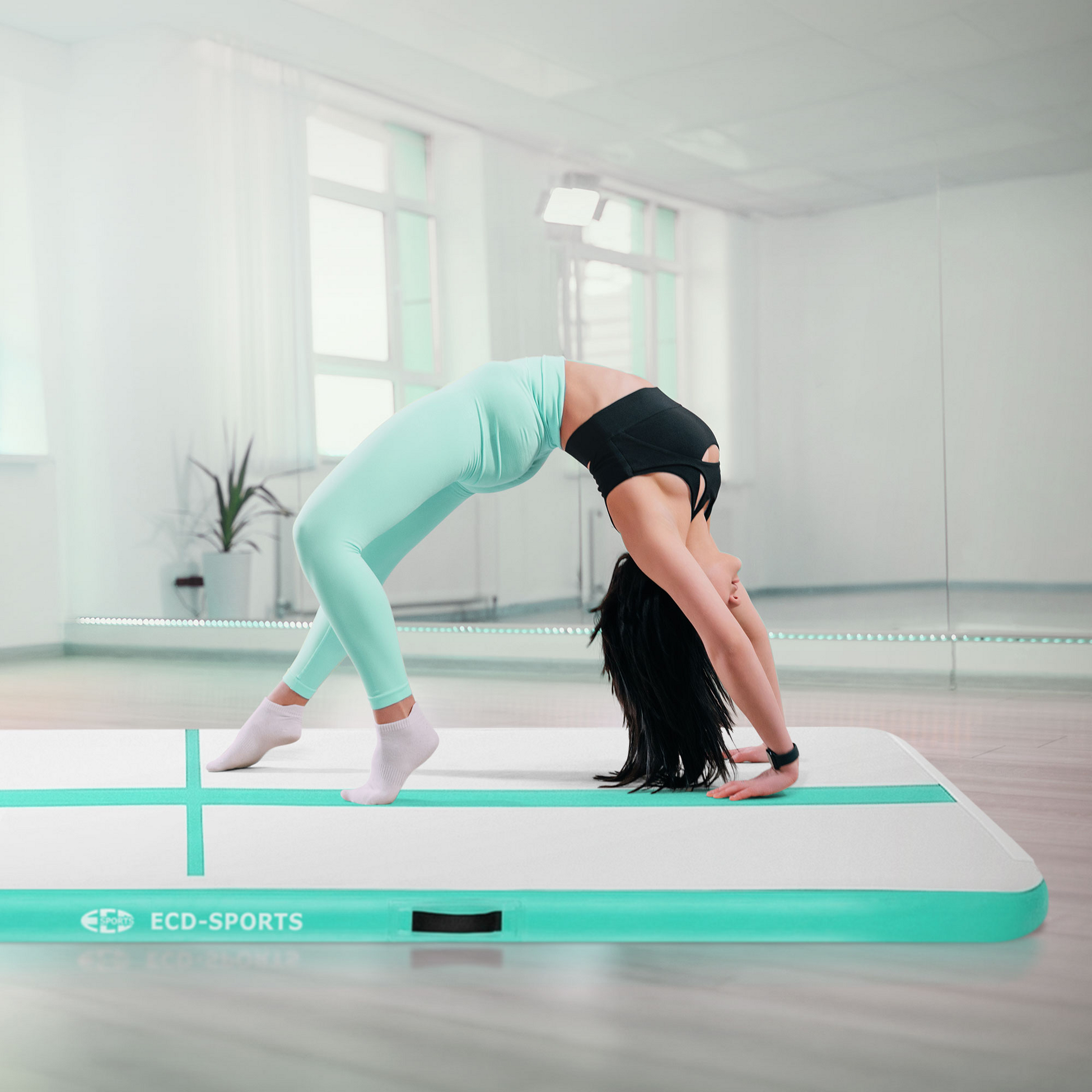 ECD GERMANY, Ecd Germany Inflatable Gymnastics Mat Airtrack 4m, Mint Green, 10cm Thick, Yoga Mat Gym Mat