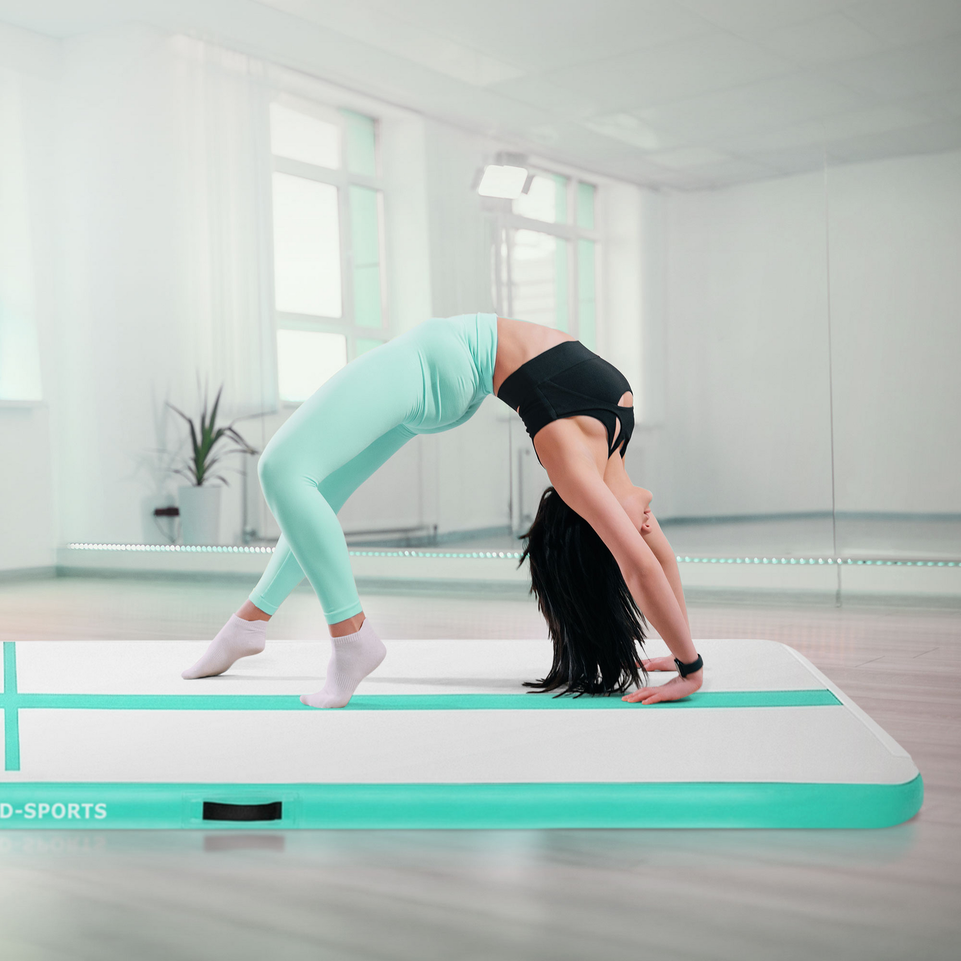 ECD GERMANY, Ecd Germany Inflatable Gymnastics Mat Airtrack 5m, Mint Green, 10cm Thick, Yoga Mat Gym Mat