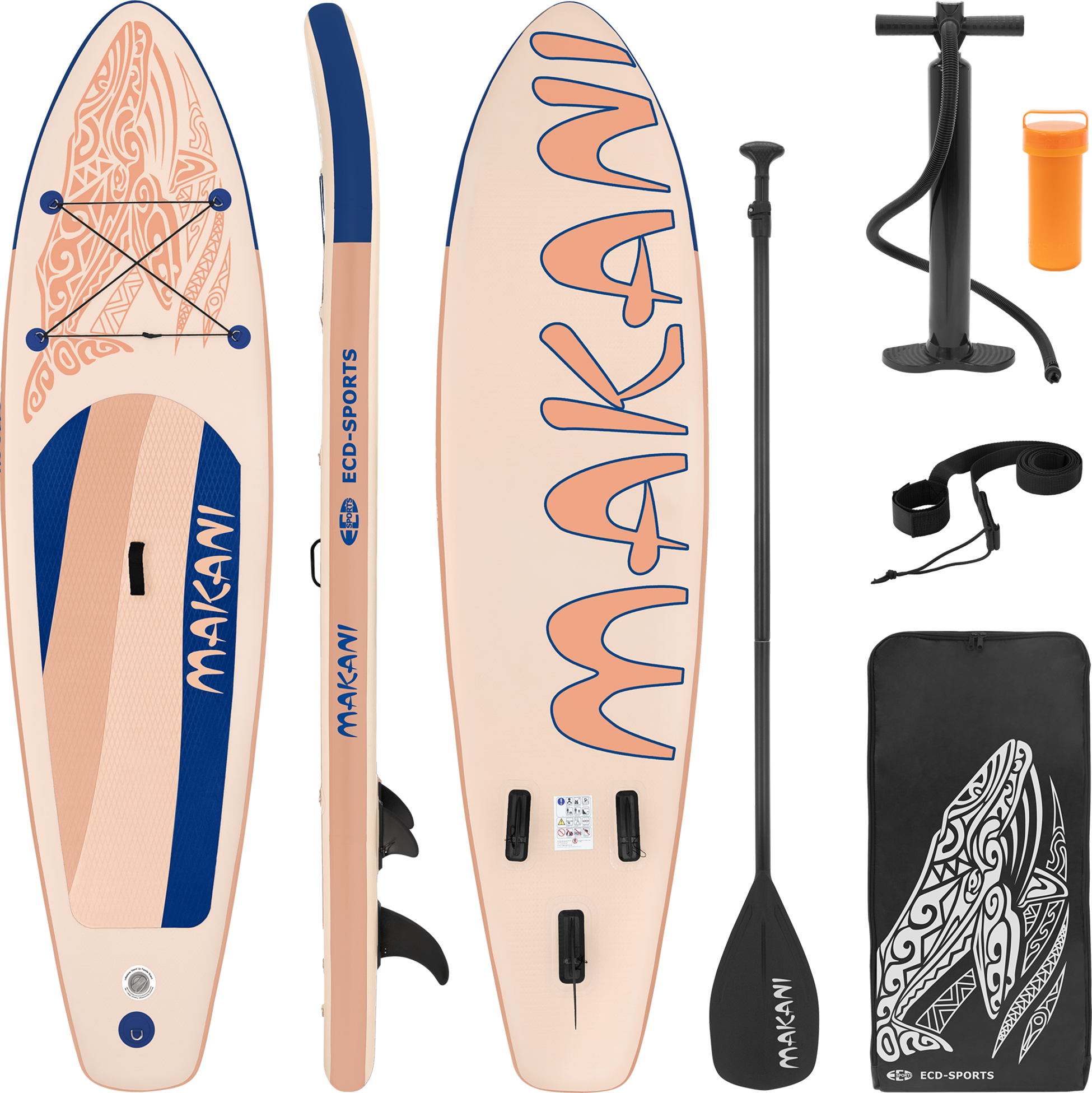 ECD GERMANY, Ecd Germany Inflatable Stand Up Paddle Board Makani 320 X 80 X 15 Cm Apricot Pvc Sup Board Set