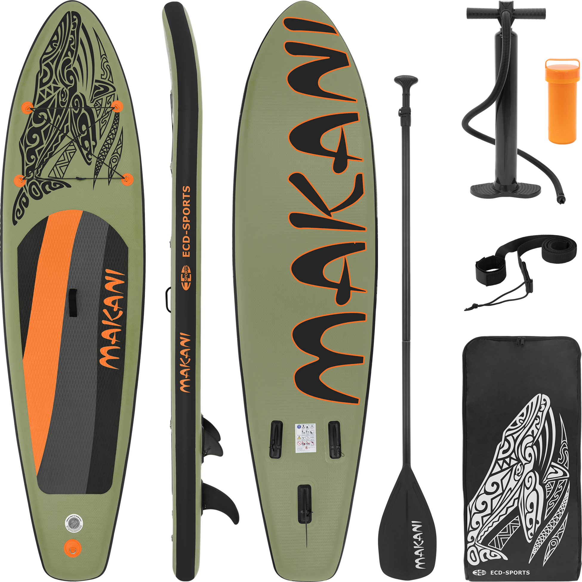 ECD GERMANY, Ecd Germany Inflatable Stand Up Paddle Board Makani 320 X 80 X 15 Cm Olive Pvc Sup Board Set Up
