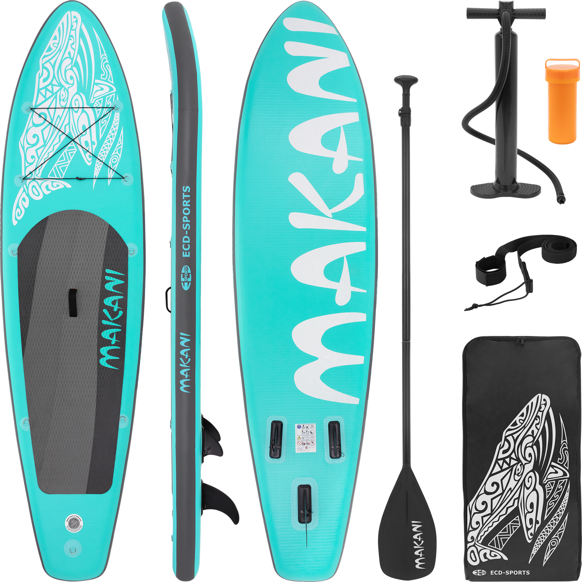 ECD GERMANY, Ecd Germany Inflatable Stand Up Paddle Board Makani 320 X 80 X 15 Cm Turquoise  Pvc Sup Board Set Up