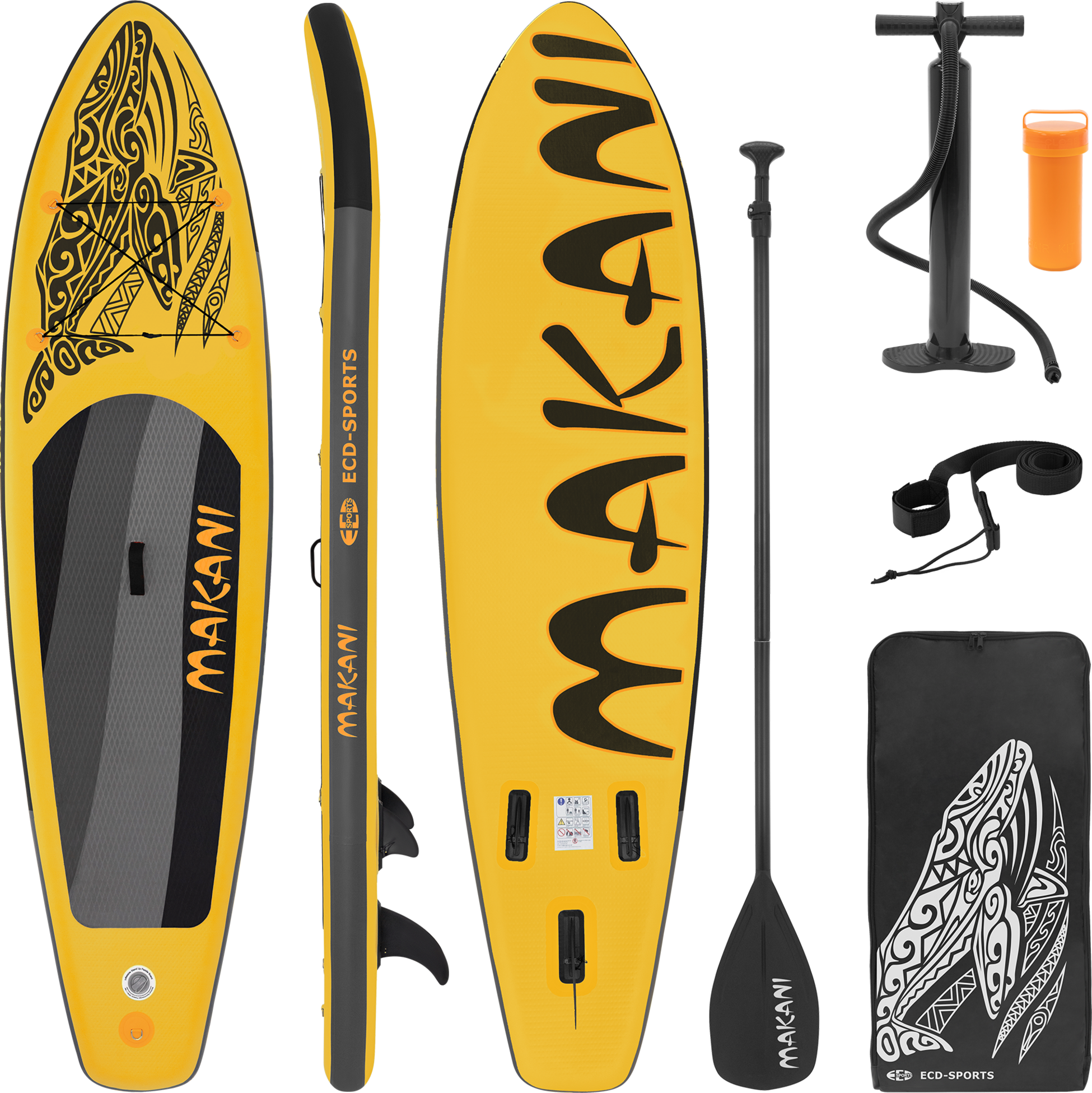 ECD GERMANY, Ecd Germany Inflatable Stand Up Paddle Board Makani 320 X 80 X 15 Cm Yellow  Pvc Sup Board Set Up