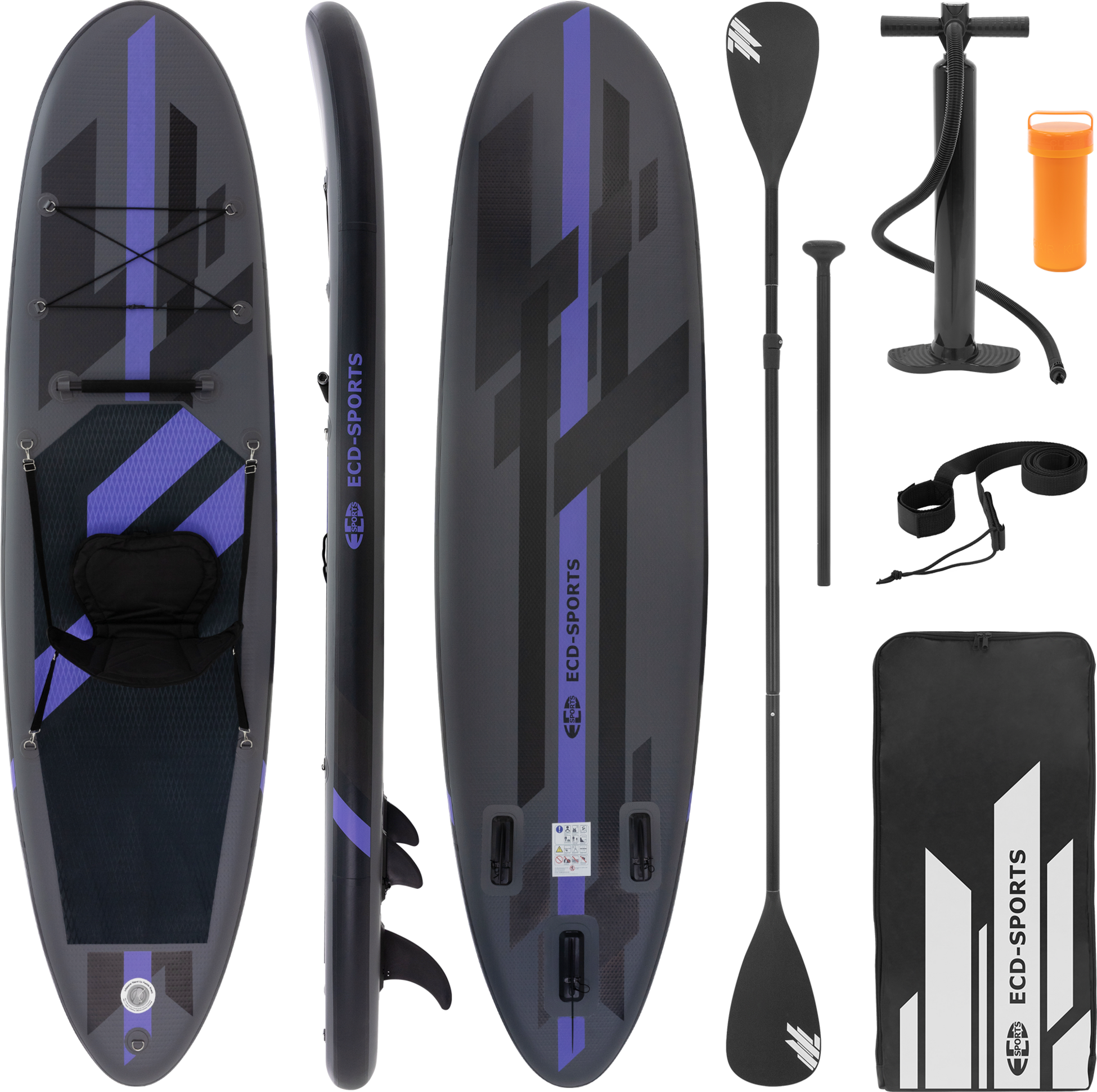 ECD GERMANY, Ecd Germany Inflatable Stand Up Paddle Board With Kayak Seat 320 X 82 X 15 Cm Black Pvc Sup Paddle