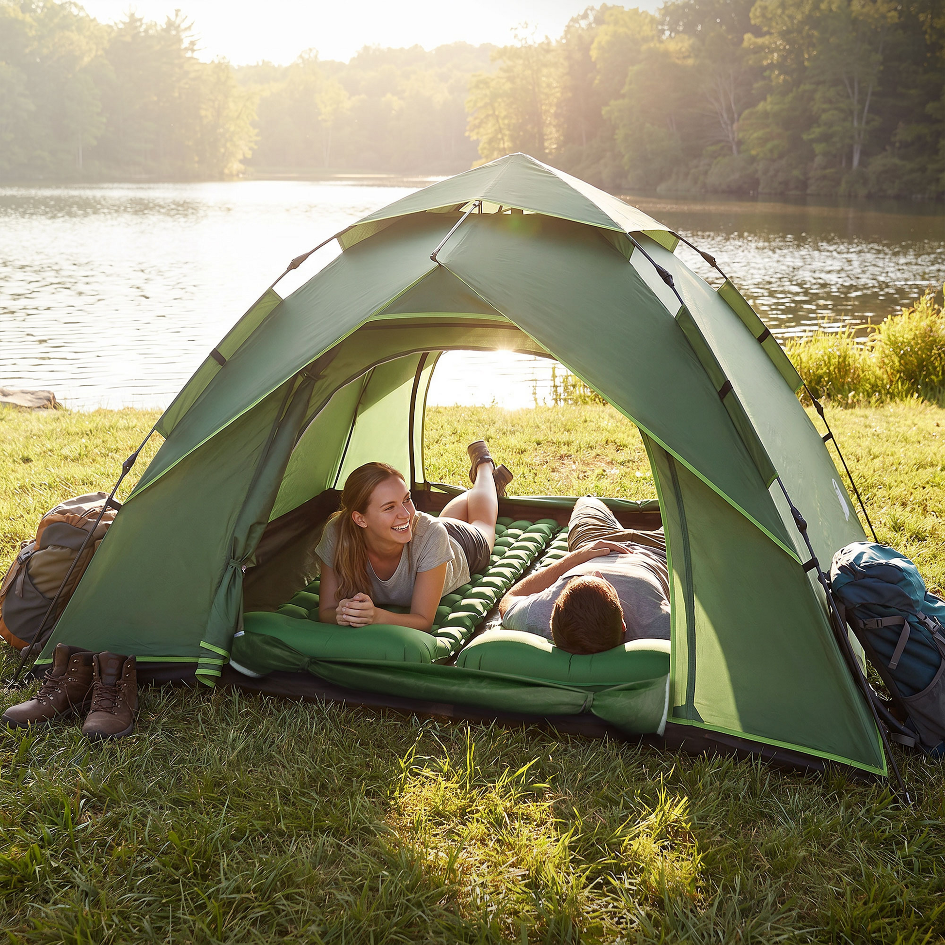ECD GERMANY, Ecd Germany Pop Up Tent For 3 4 People Green Outdoor Beach Tent With 2 Doors Weatherproof Camping