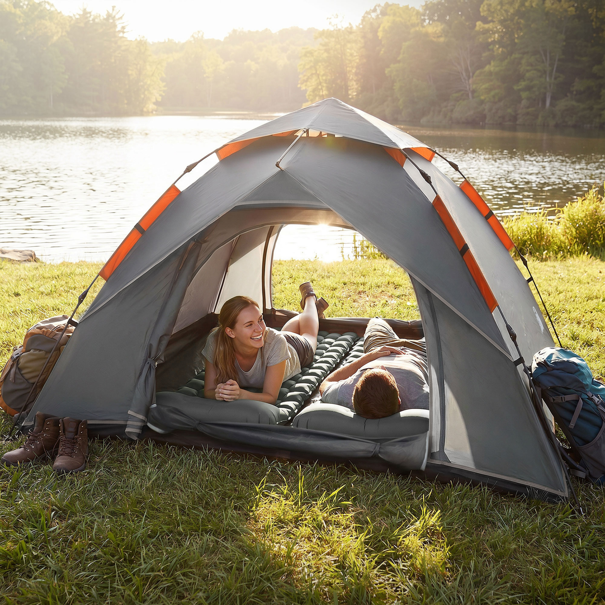 ECD GERMANY, Ecd Germany Pop Up Tent For 3 4 People Grey Outdoor Beach Tent With 2 Doors Weatherproof Camping