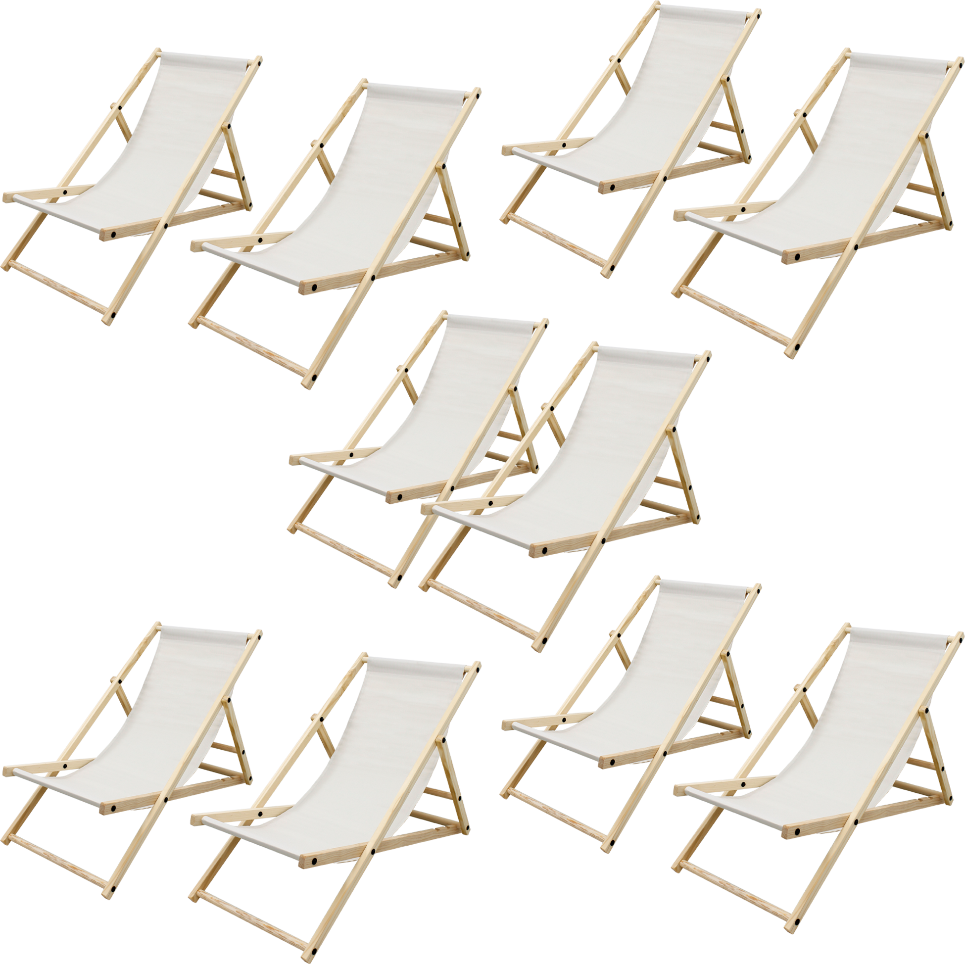 ECD GERMANY, Ecd Germany Set Of 10 Foldable Wooden Deck Chair Garden Sun Lounger Beige Reclining Beach Chair