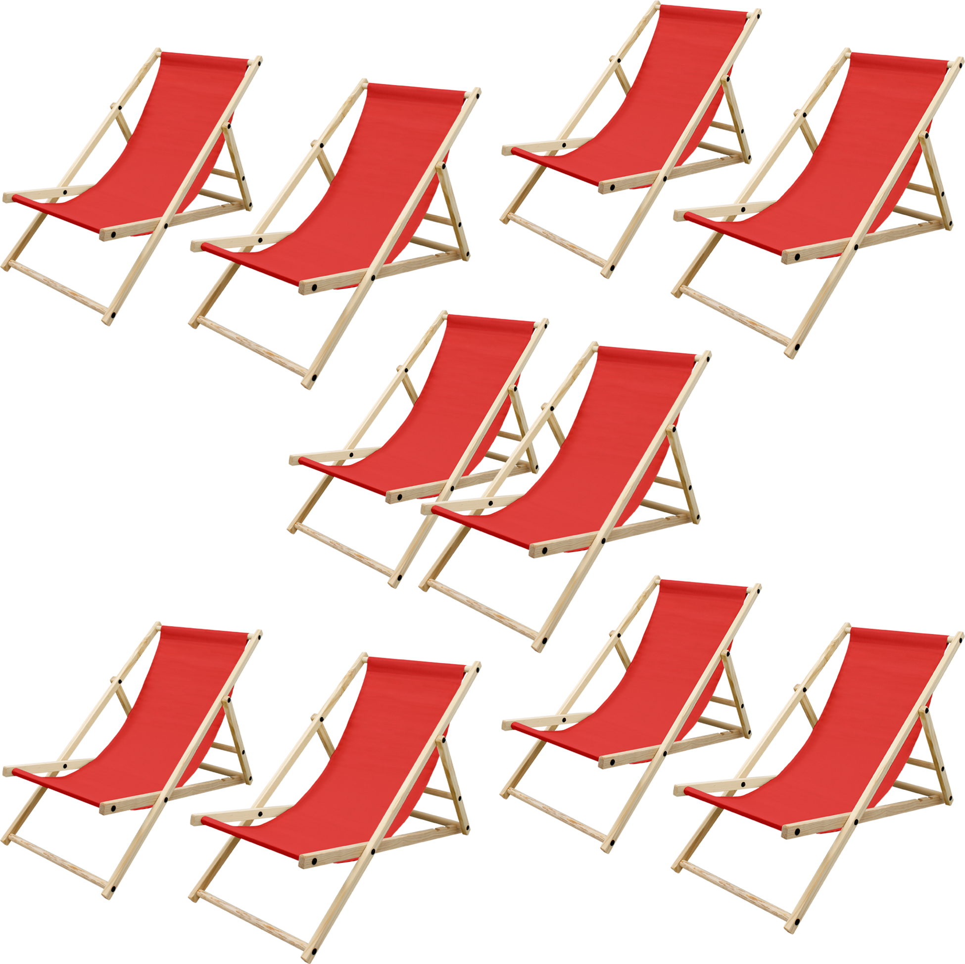 ECD GERMANY, Ecd Germany Set Of 10 Foldable Wooden Deck Chair Garden Sun Lounger Red Reclining