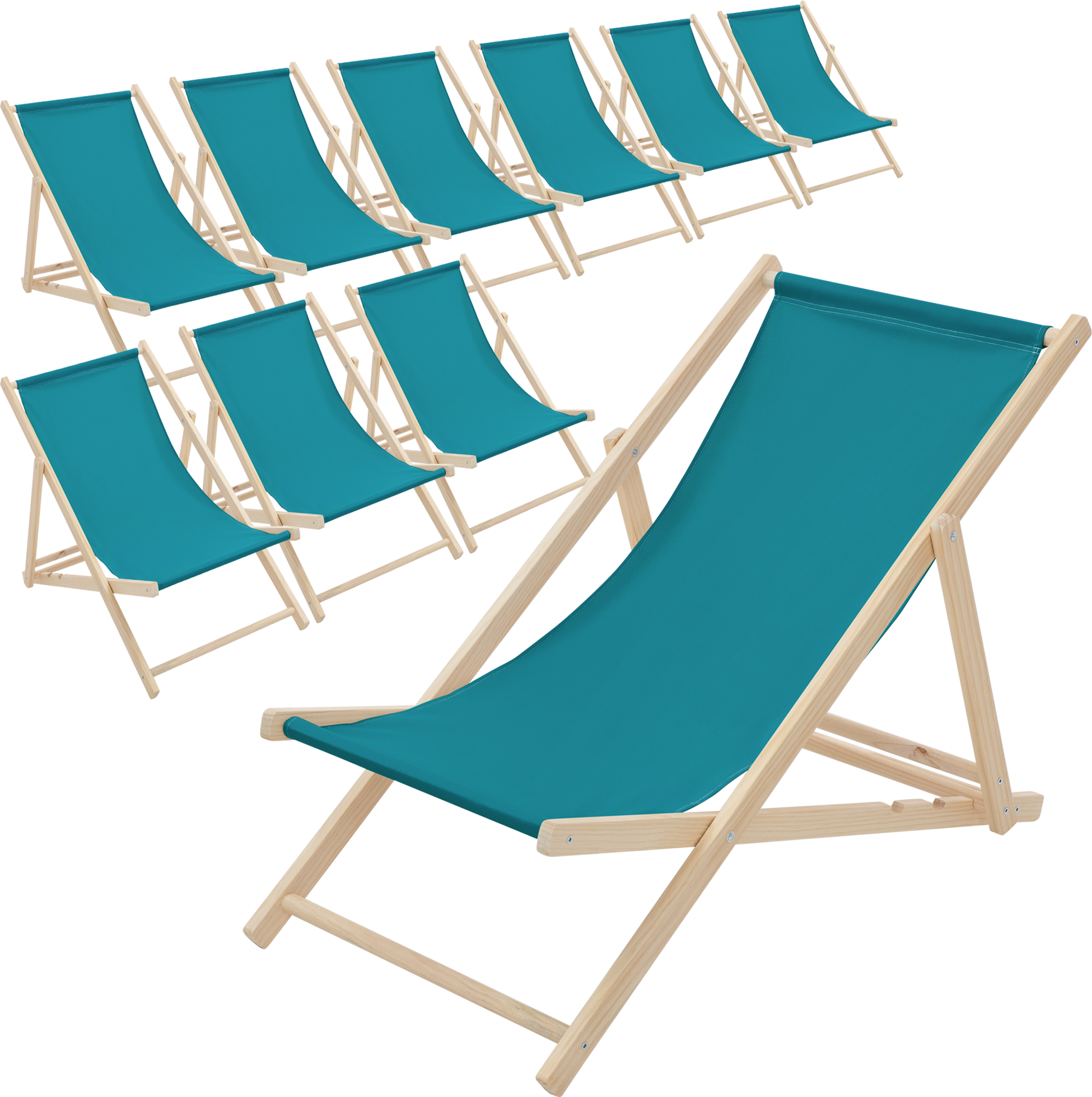ECD GERMANY, Ecd Germany Set Of 10 Foldable Wooden Deck Chair Garden Sun Lounger Turquoise Reclining