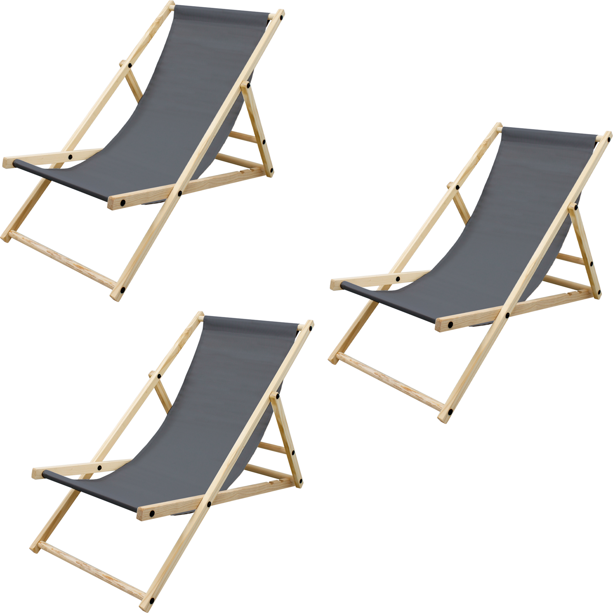ECD GERMANY, Ecd Germany Set Of 2 Foldable Wooden Deck Chair Garden Sun Lounger Anthracite Reclining