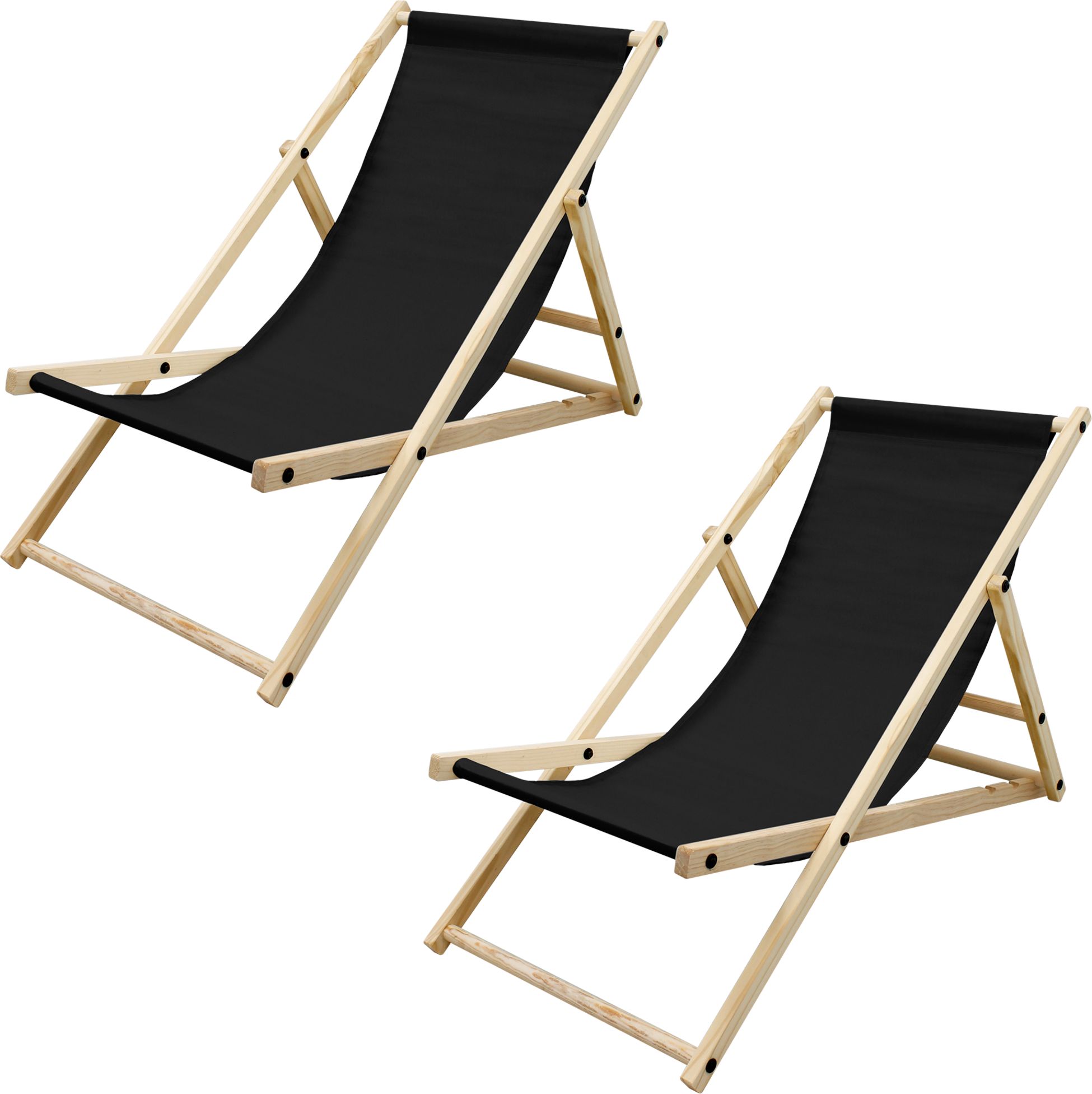 ECD GERMANY, Ecd Germany Set Of 2 Foldable Wooden Deck Chair Garden Sun Lounger Black Reclining