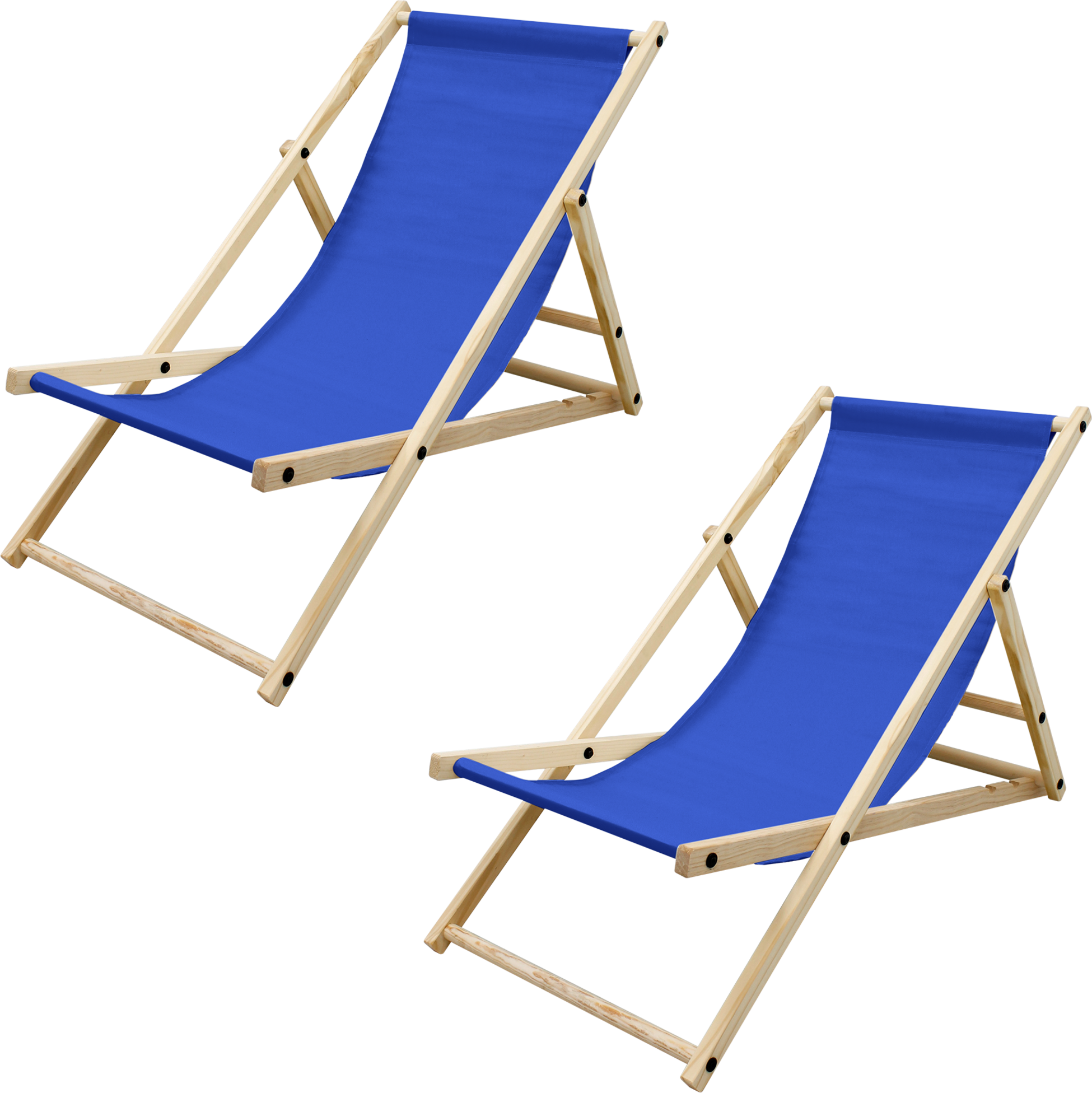 ECD GERMANY, Ecd Germany Set Of 2 Foldable Wooden Deck Chair Garden Sun Lounger Blue Reclining