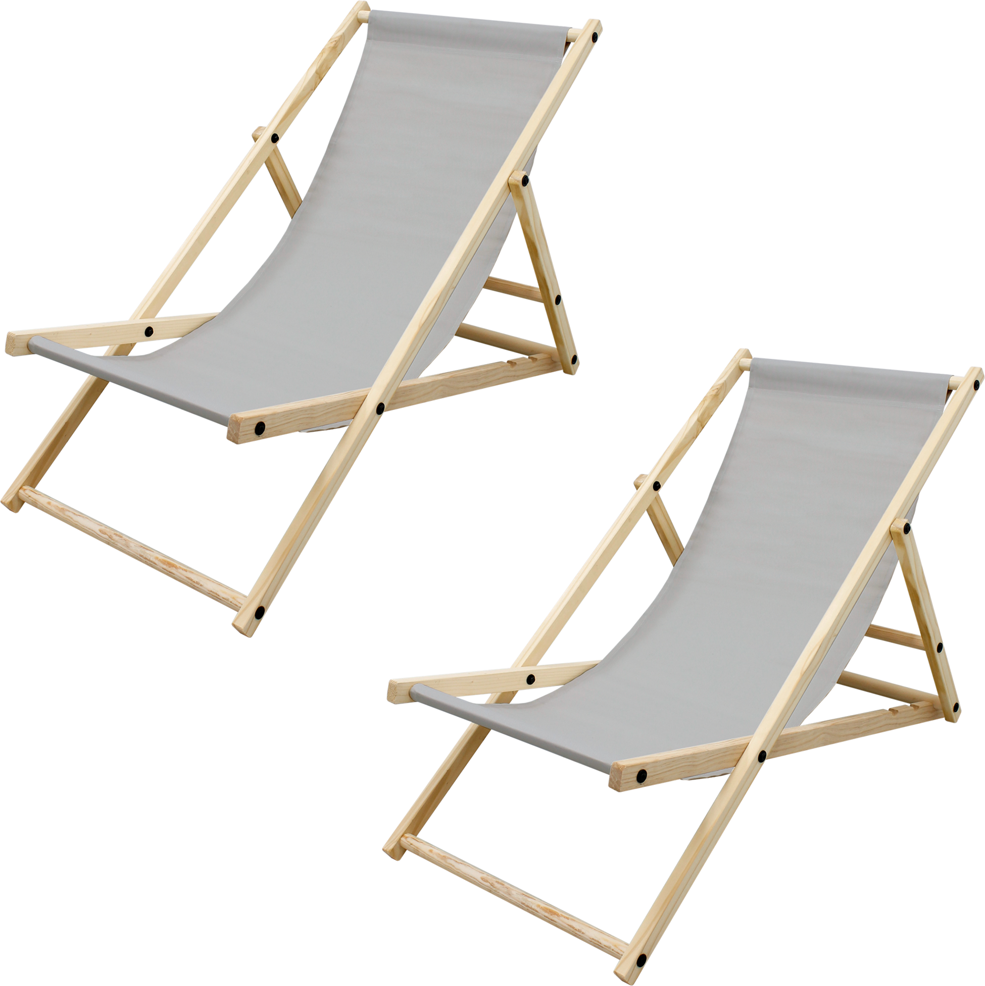 ECD GERMANY, Ecd Germany Set Of 2 Foldable Wooden Deck Chair Garden Sun Lounger Light Gray Reclining
