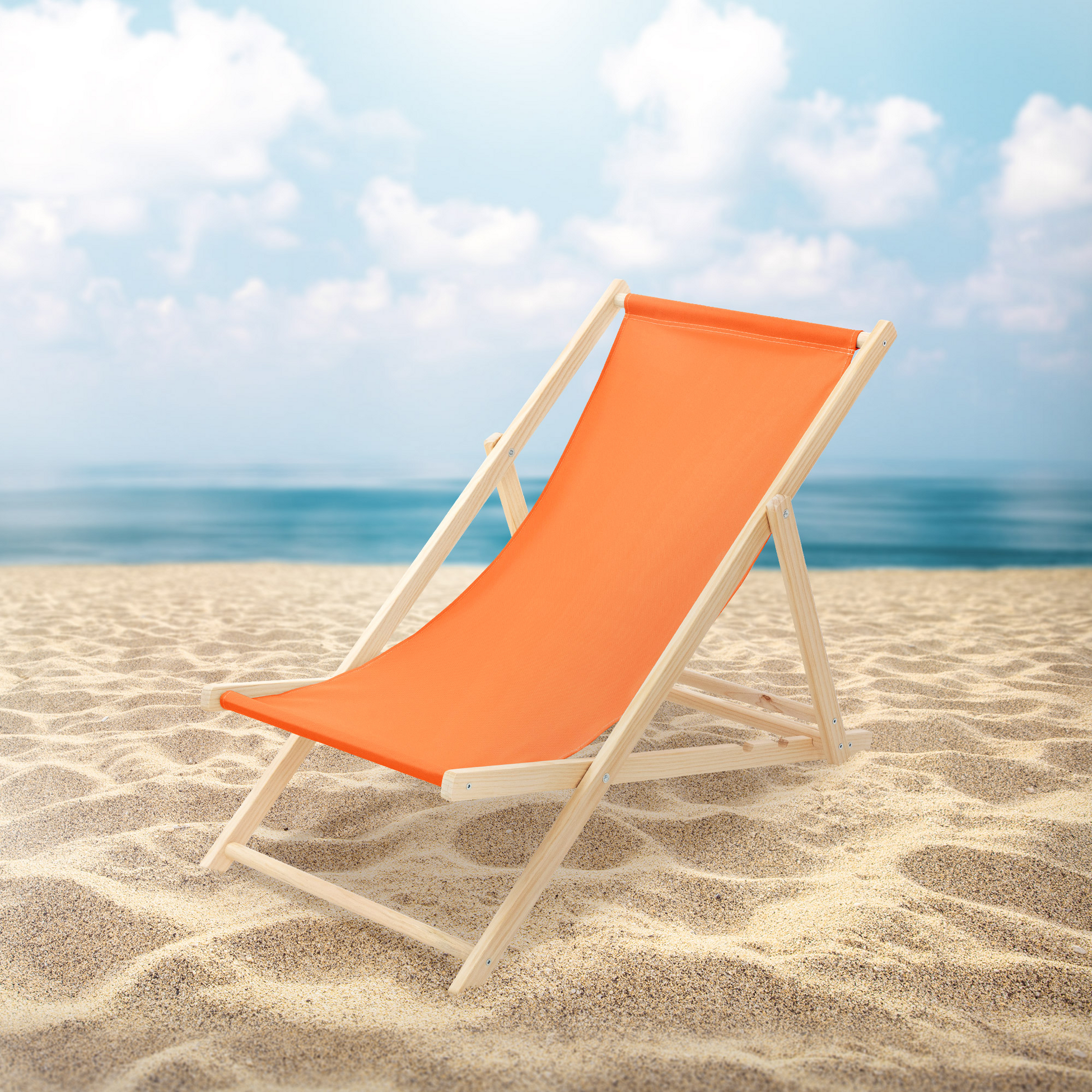 ECD GERMANY, Ecd Germany Set Of 2 Foldable Wooden Deck Chair Garden Sun Lounger Orange Reclining Beach Chair