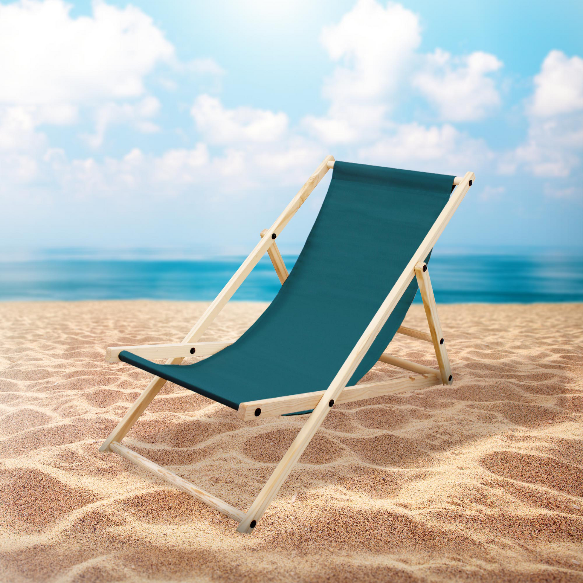 ECD GERMANY, Ecd Germany Set Of 2 Foldable Wooden Deck Chair Garden Sun Lounger Turquoise Reclining