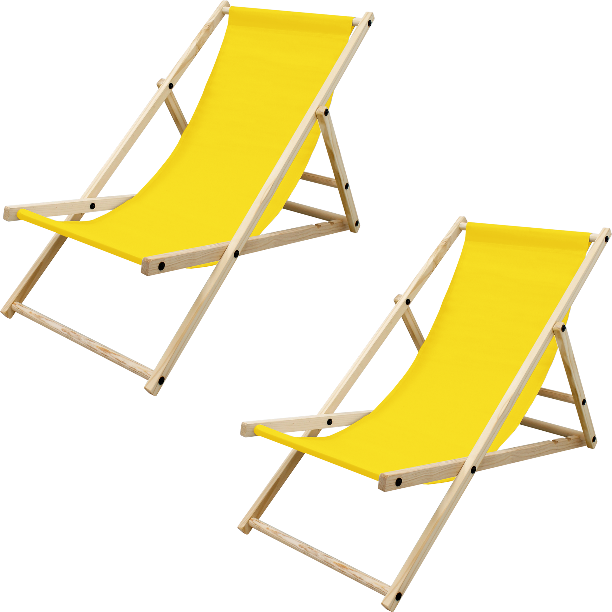 ECD GERMANY, Ecd Germany Set Of 2 Foldable Wooden Deck Chair Garden Sun Lounger Yellow Reclining