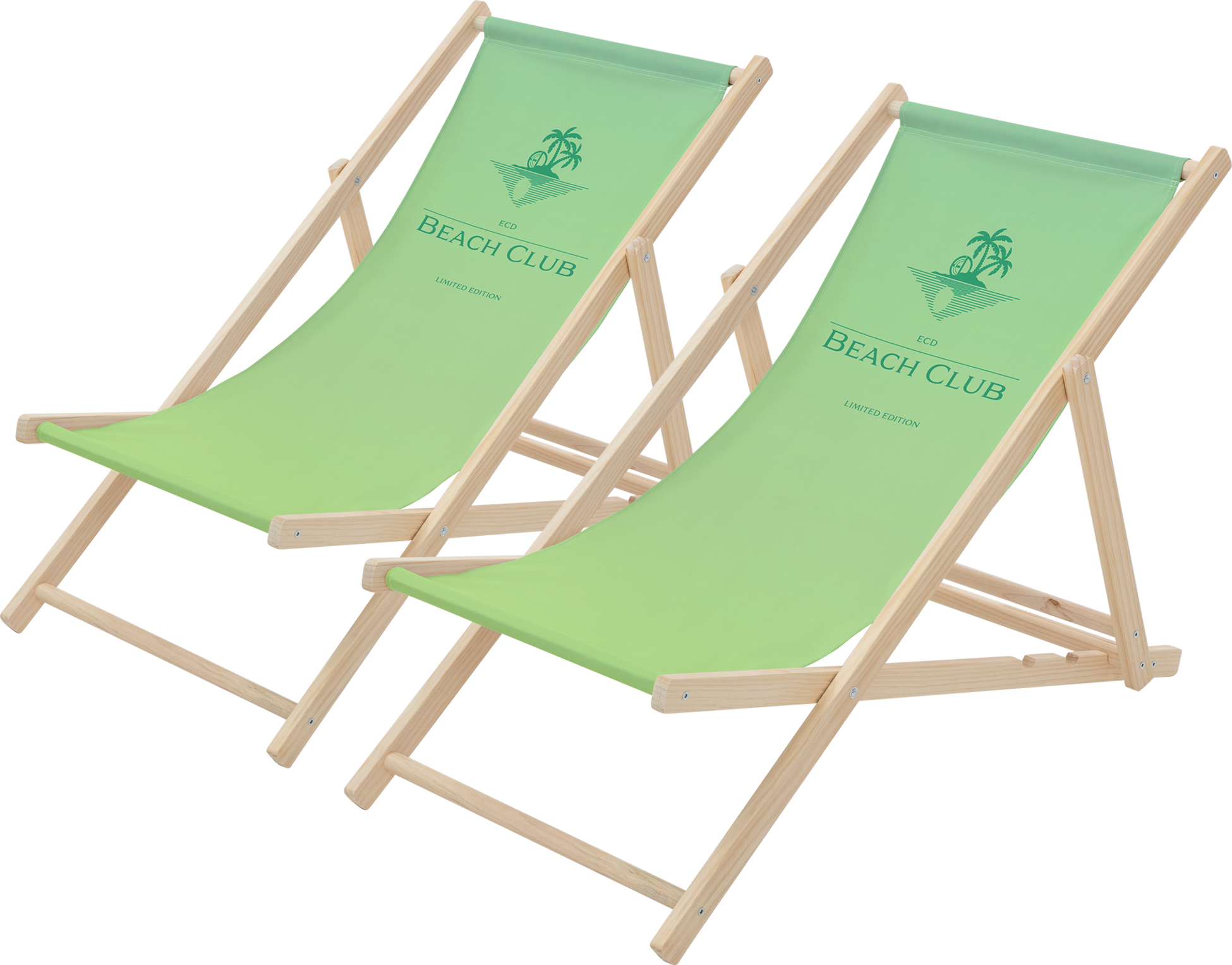 ECD GERMANY, Ecd Germany Set Of 2 Folding Deck Chair Beach Club Green,sunbed Wooden Beach Lounger With 3 Position