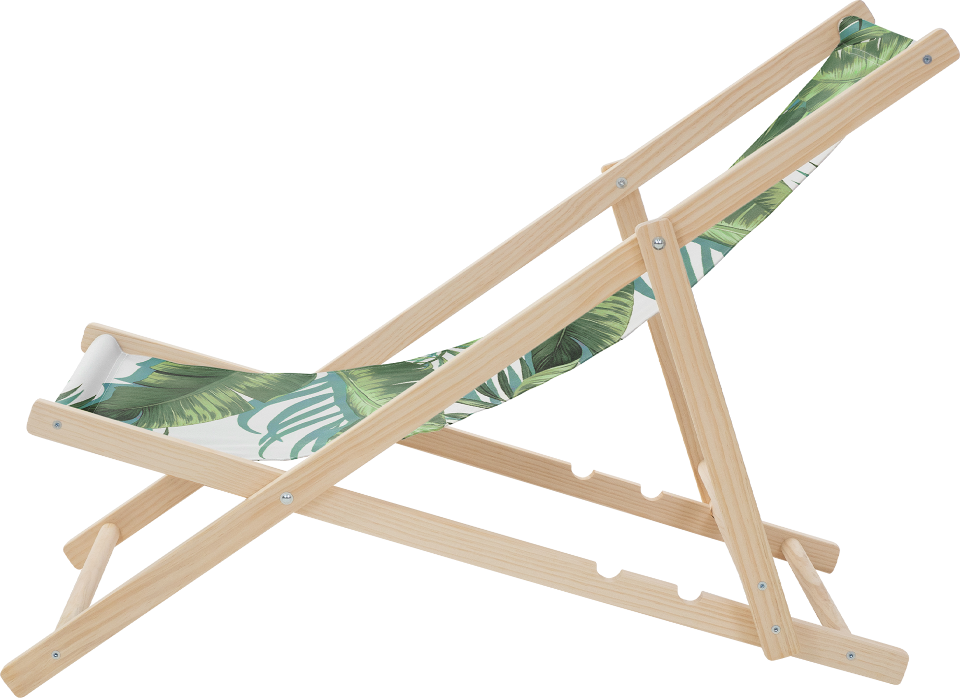 ECD GERMANY, Ecd Germany Set Of 2 Folding Deck Chair Tropical Green And White, Sunbed Wooden Beach Lounger