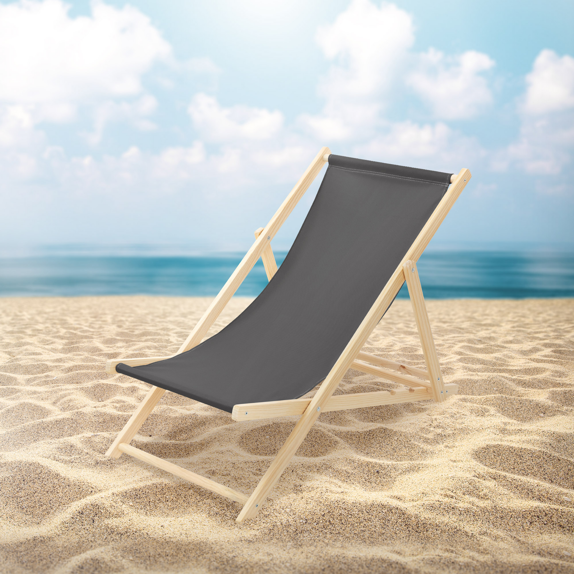 ECD GERMANY, Ecd Germany Set Of 3 Foldable Wooden Deck Chair Garden Sun Lounger Anthracite Reclining