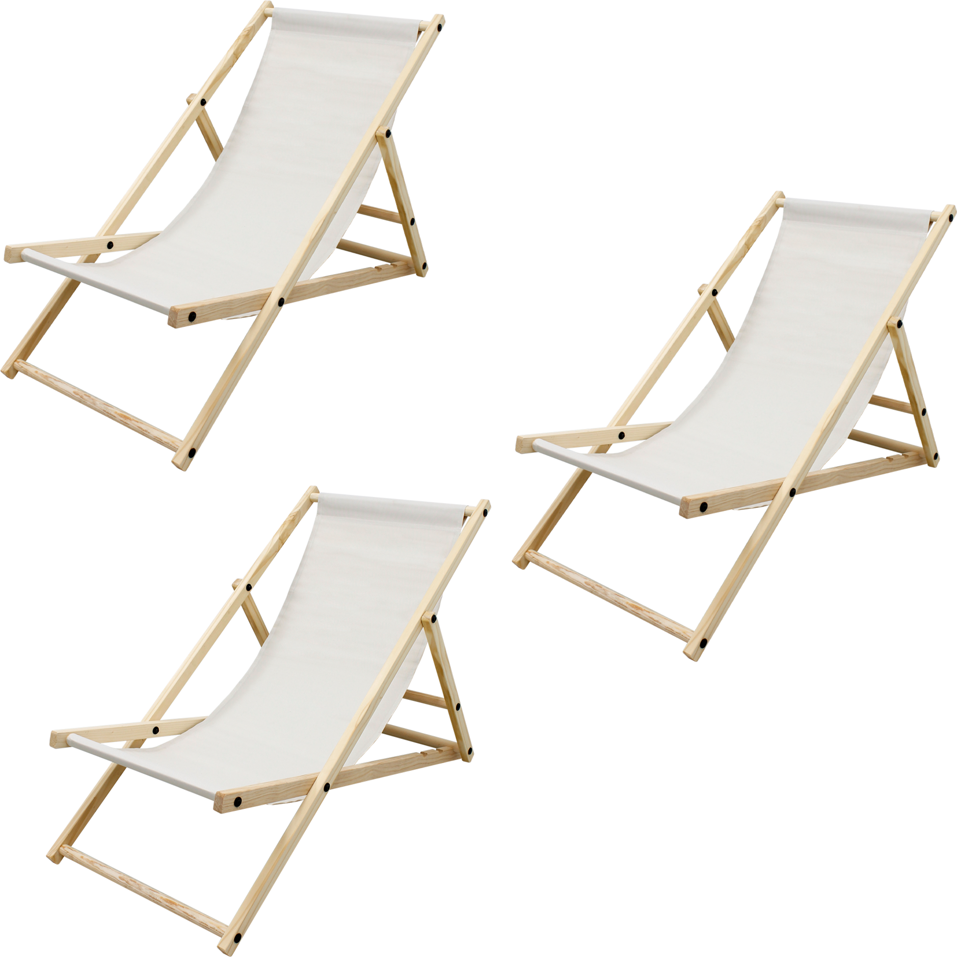 ECD GERMANY, Ecd Germany Set Of 3 Foldable Wooden Deck Chair Garden Sun Lounger Beige Reclining Beach Chair