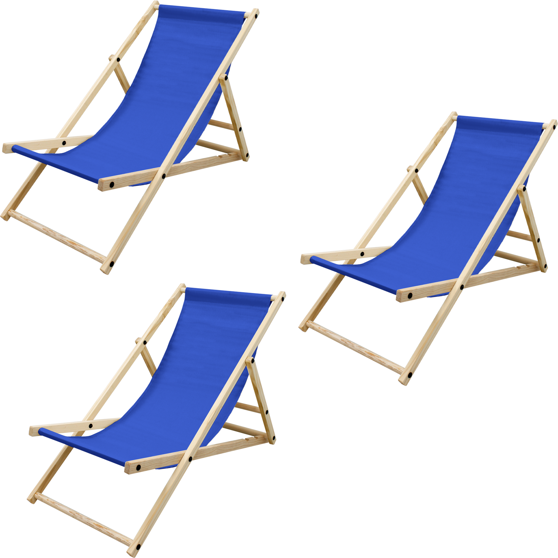 ECD GERMANY, Ecd Germany Set Of 3 Foldable Wooden Deck Chair Garden Sun Lounger Blue Reclining
