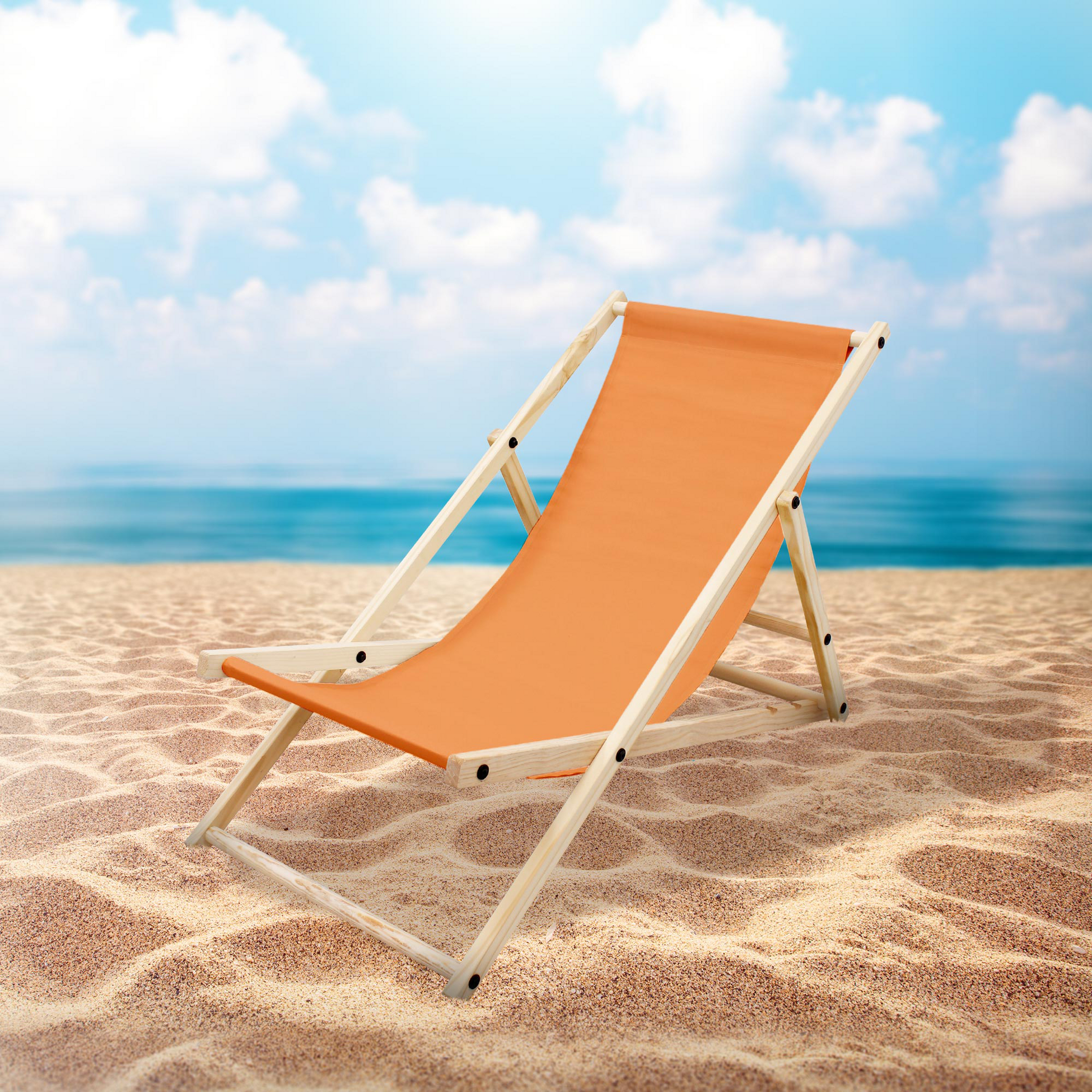 ECD GERMANY, Ecd Germany Set Of 3 Foldable Wooden Deck Chair Garden Sun Lounger Orange Reclining Beach Chair