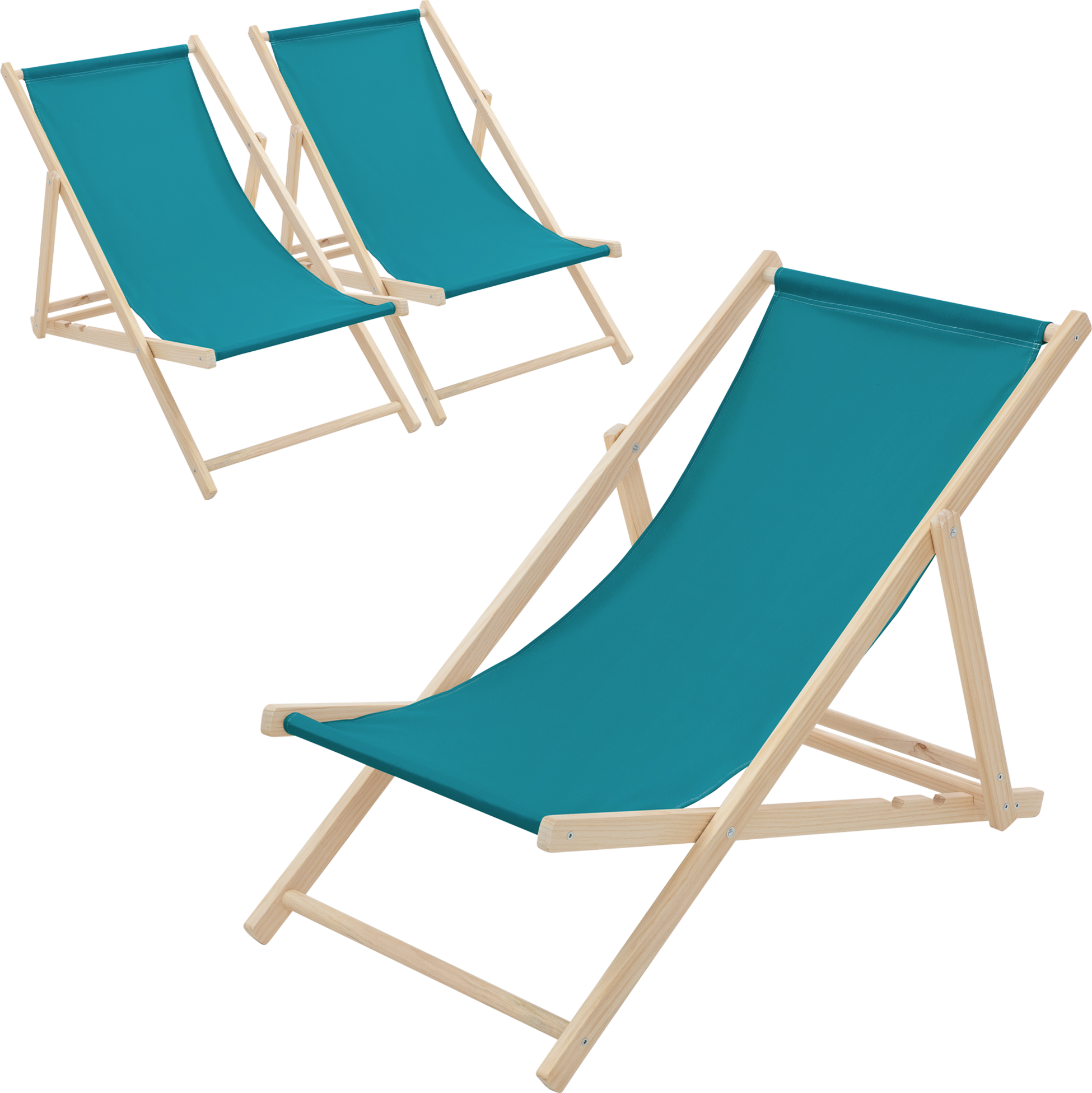 ECD GERMANY, Ecd Germany Set Of 3 Foldable Wooden Deck Chair Garden Sun Lounger Turquoise Reclining