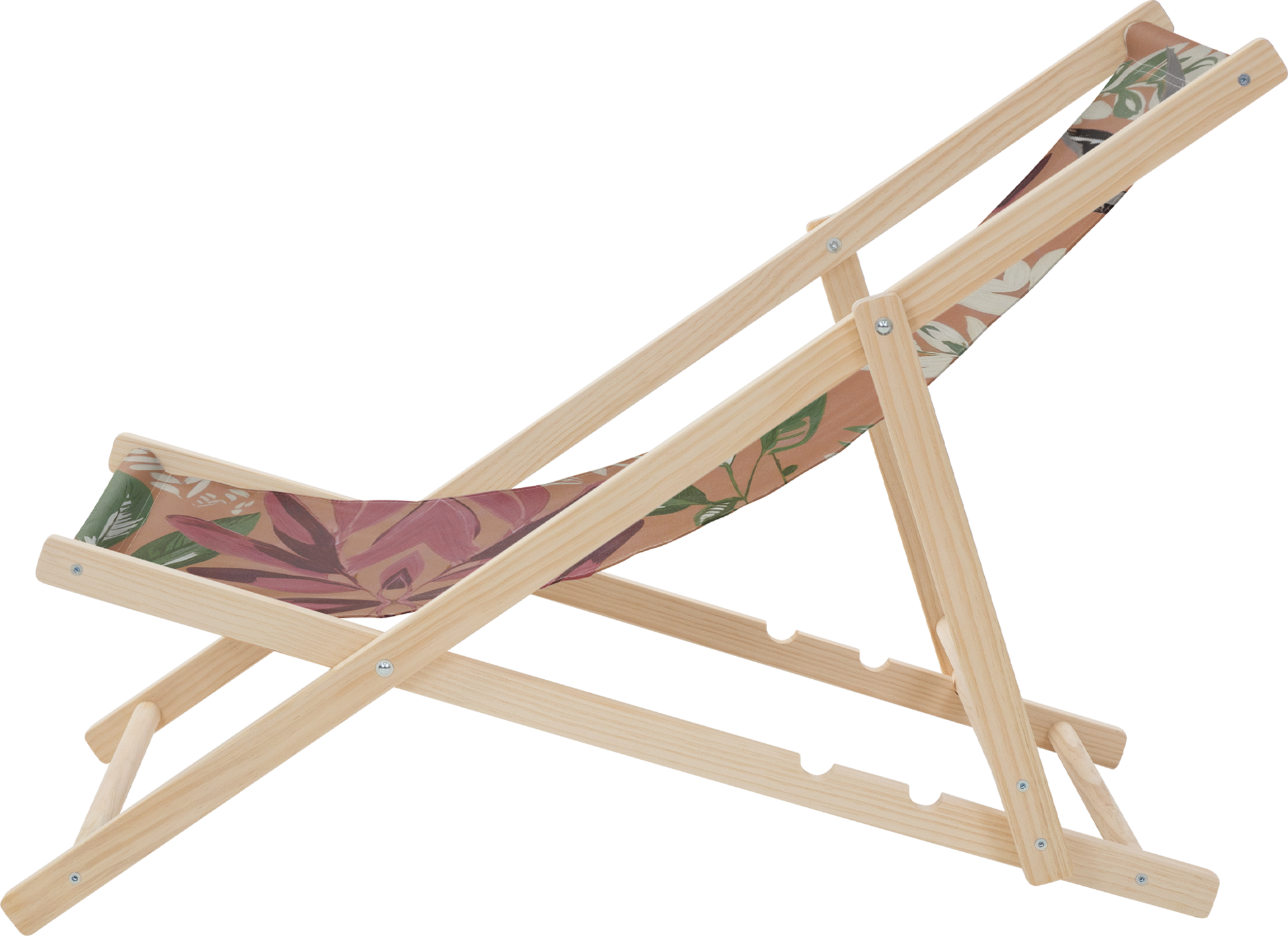 ECD GERMANY, Ecd Germany Set Of 3 Folding Deck Chair Floral Brown Red Green, Sunbed Wooden Beach Lounger