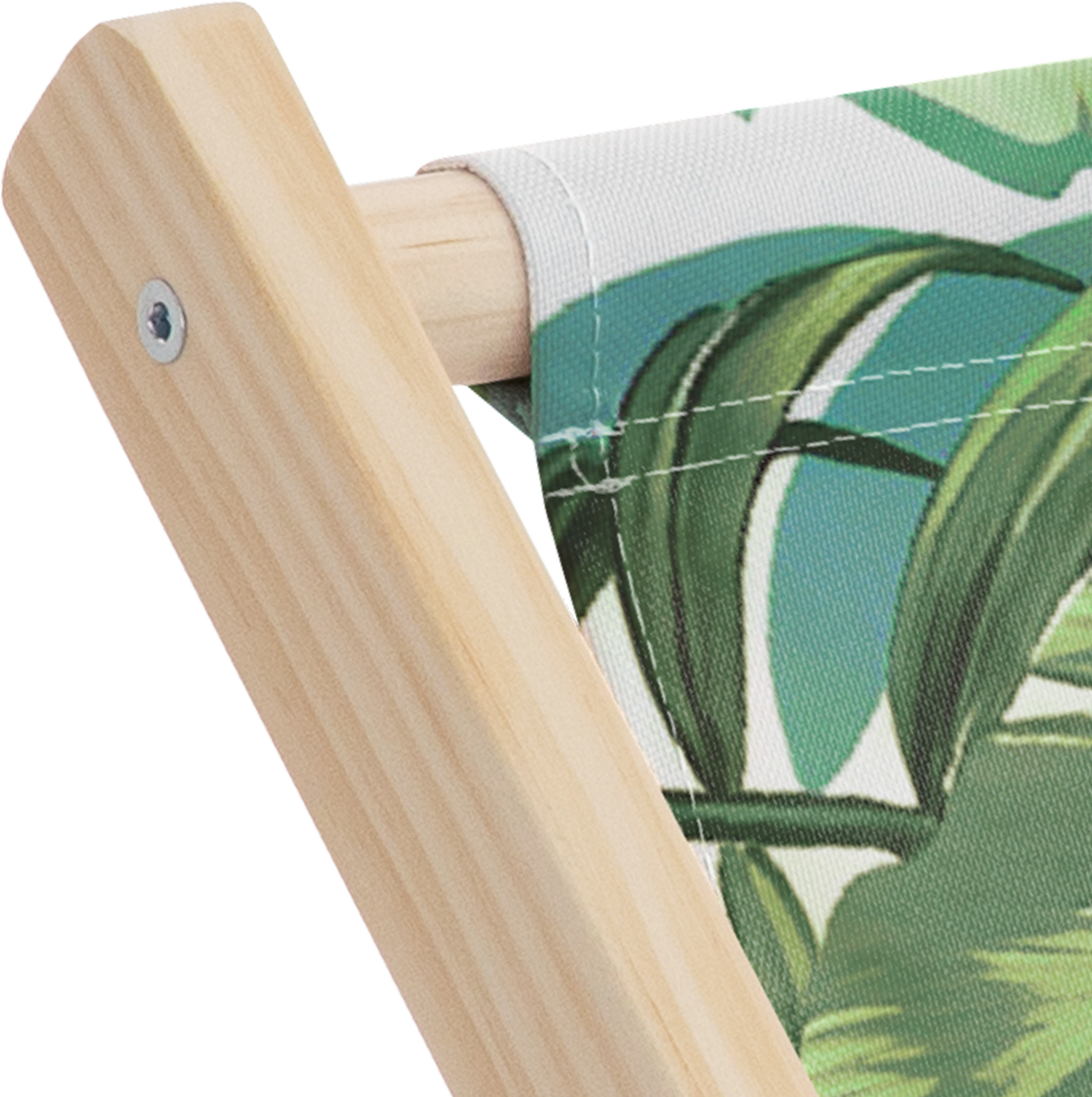 ECD GERMANY, Ecd Germany Set Of 3 Folding Deck Chair Tropical Green And White, Sunbed Wooden Beach Lounger