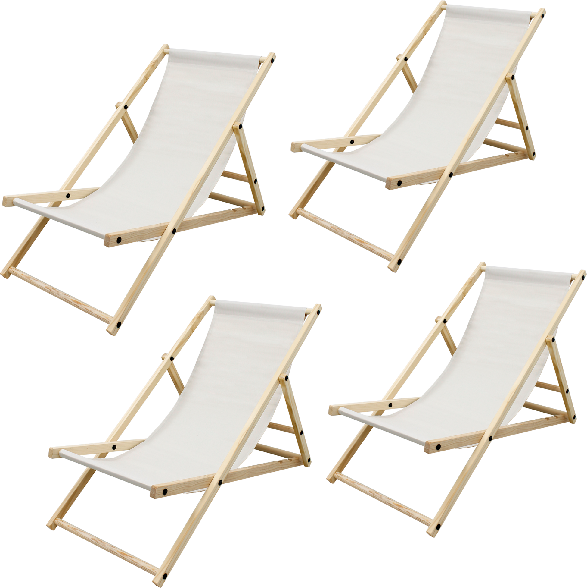 ECD GERMANY, Ecd Germany Set Of 4 Foldable Wooden Deck Chair Garden Sun Lounger Beige Reclining Beach Chair