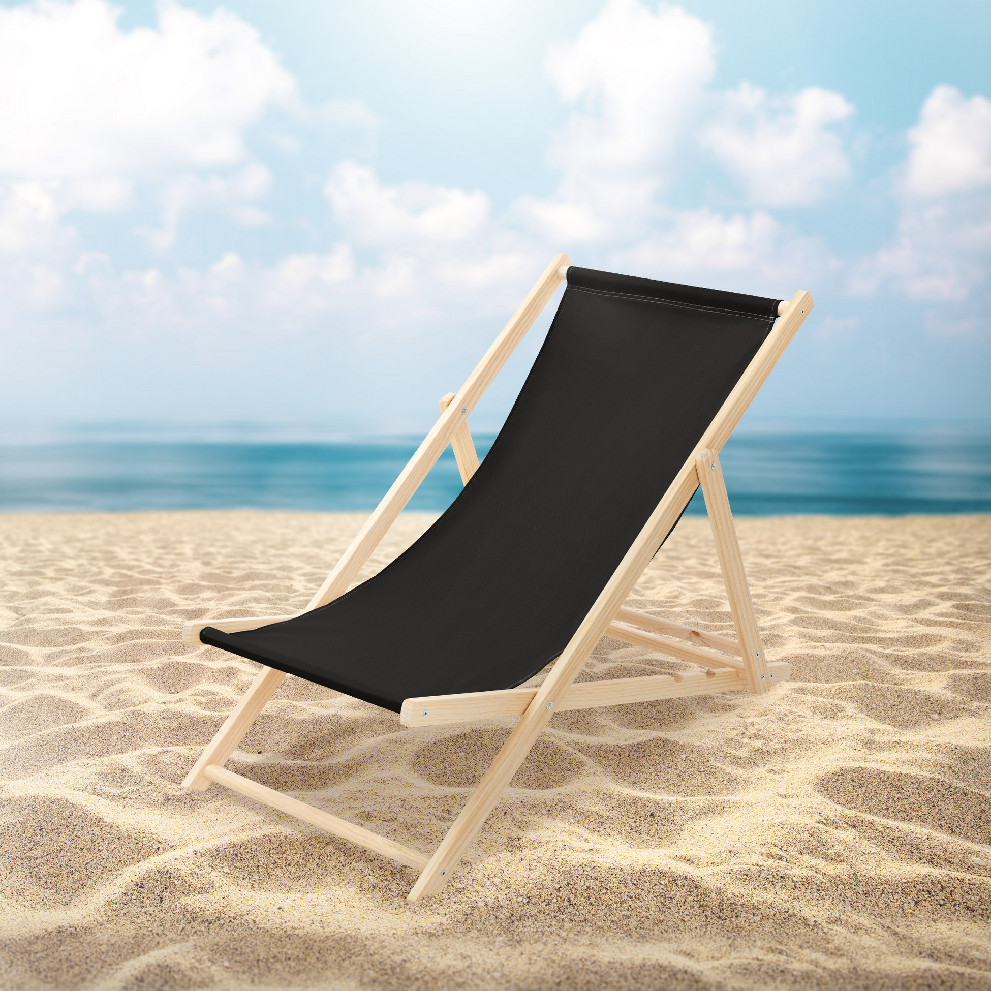 ECD GERMANY, Ecd Germany Set Of 4 Foldable Wooden Deck Chair Garden Sun Lounger Black Reclining