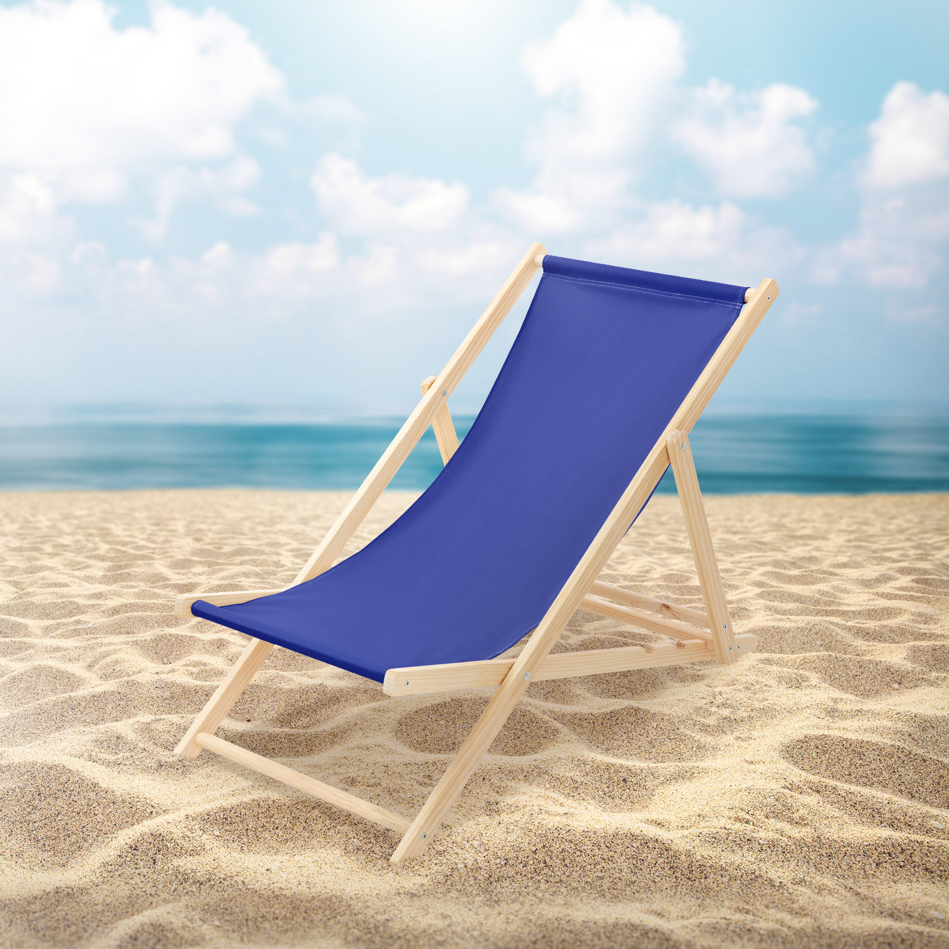 ECD GERMANY, Ecd Germany Set Of 4 Foldable Wooden Deck Chair Garden Sun Lounger Blue Reclining