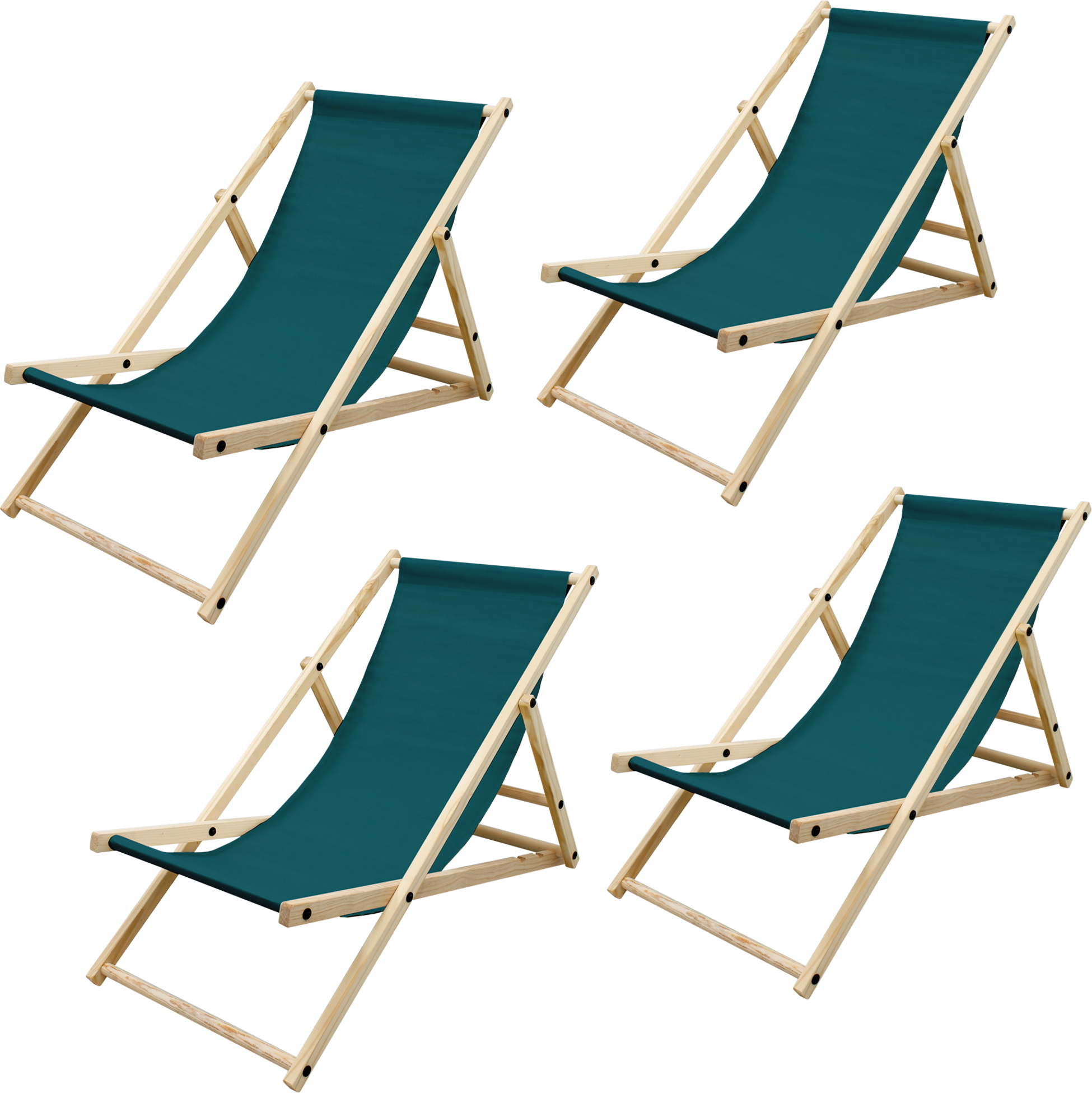 ECD GERMANY, Ecd Germany Set Of 4 Foldable Wooden Deck Chair Garden Sun Lounger Dark Green Reclining