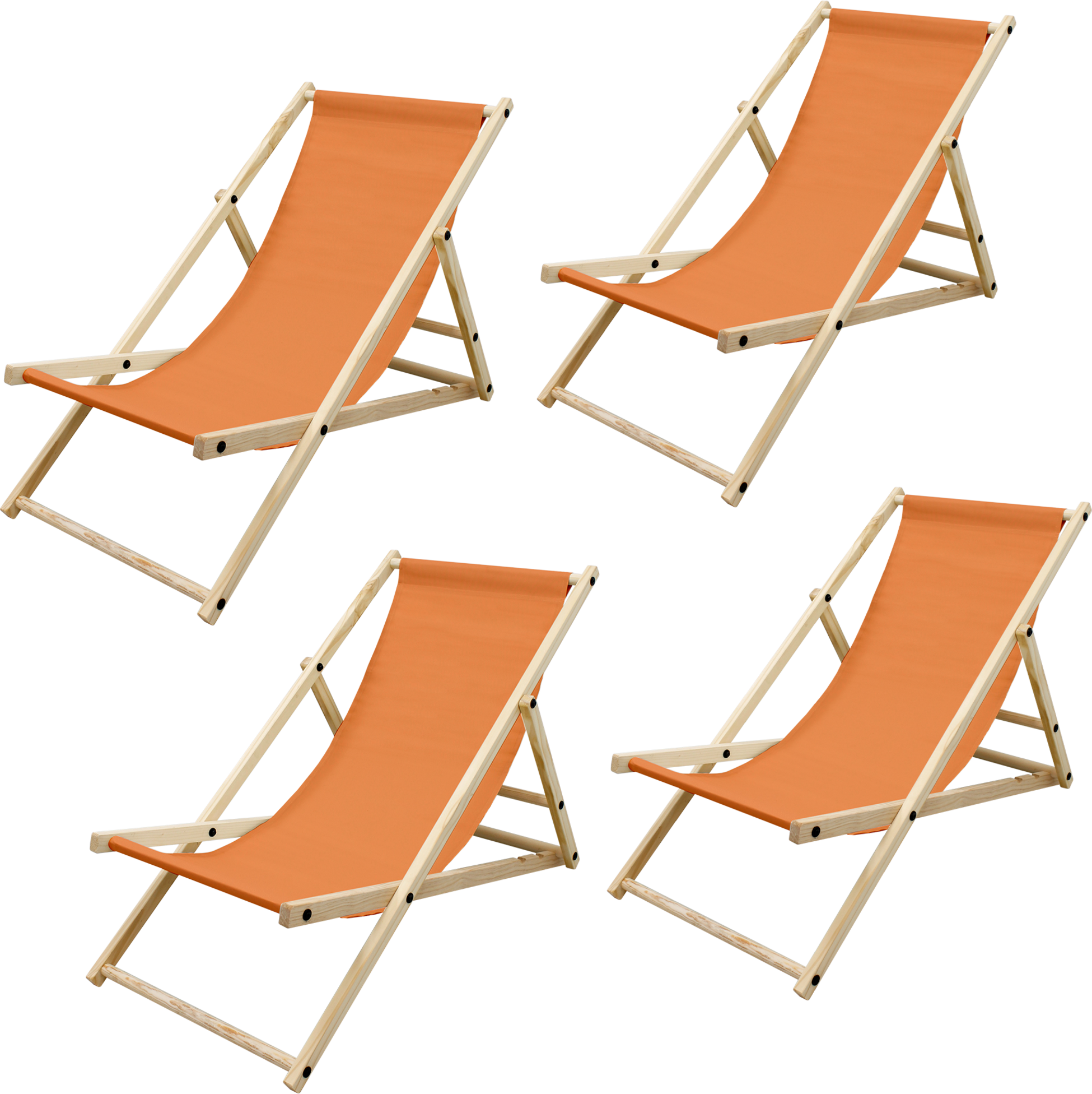 ECD GERMANY, Ecd Germany Set Of 4 Foldable Wooden Deck Chair Garden Sun Lounger Orange Reclining Beach Chair