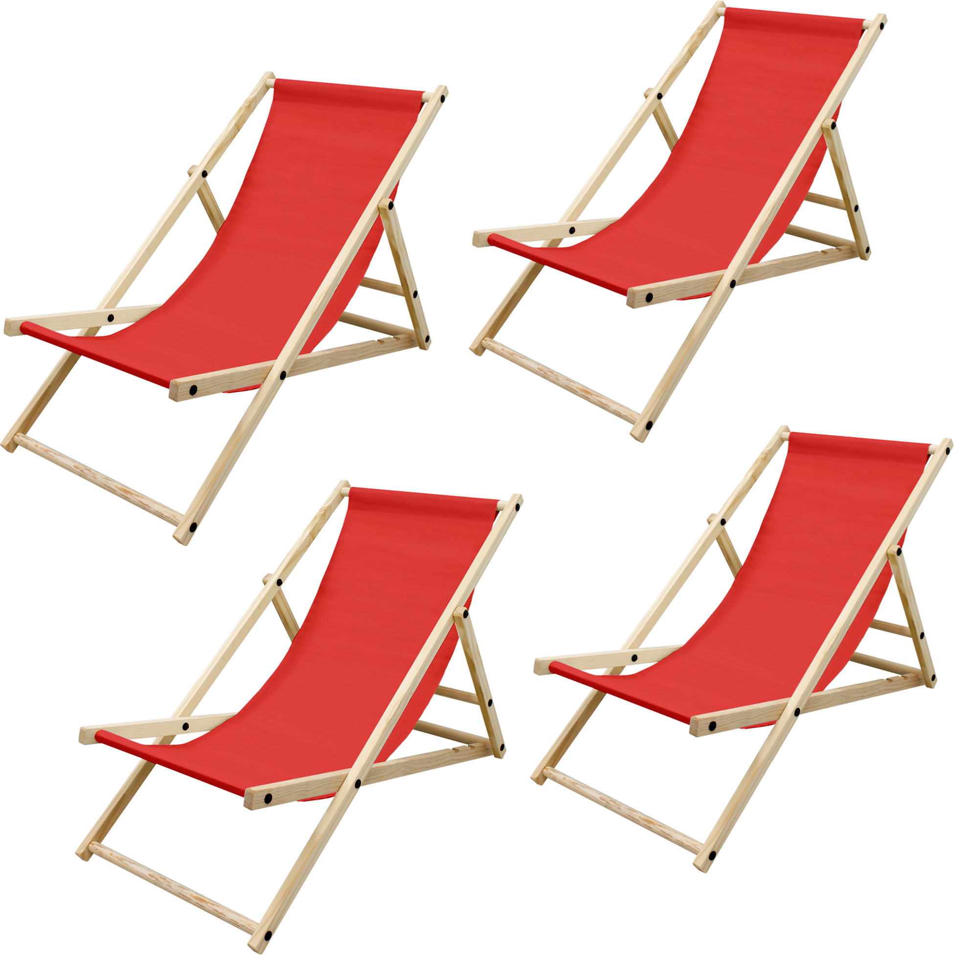 ECD GERMANY, Ecd Germany Set Of 4 Foldable Wooden Deck Chair Garden Sun Lounger Red Reclining