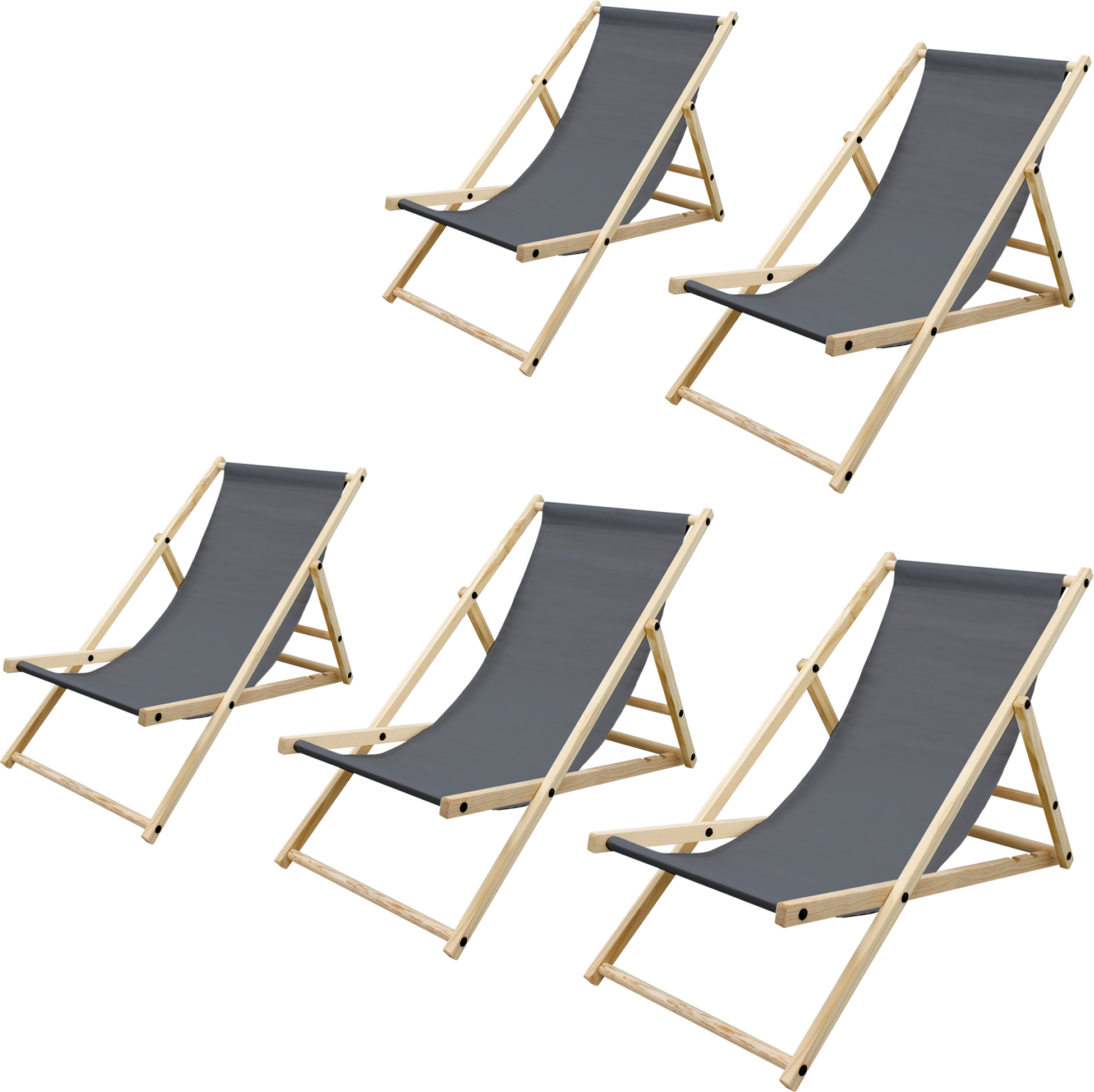 ECD GERMANY, Ecd Germany Set Of 5 Foldable Wooden Deck Chair Garden Sun Lounger Anthracite Reclining