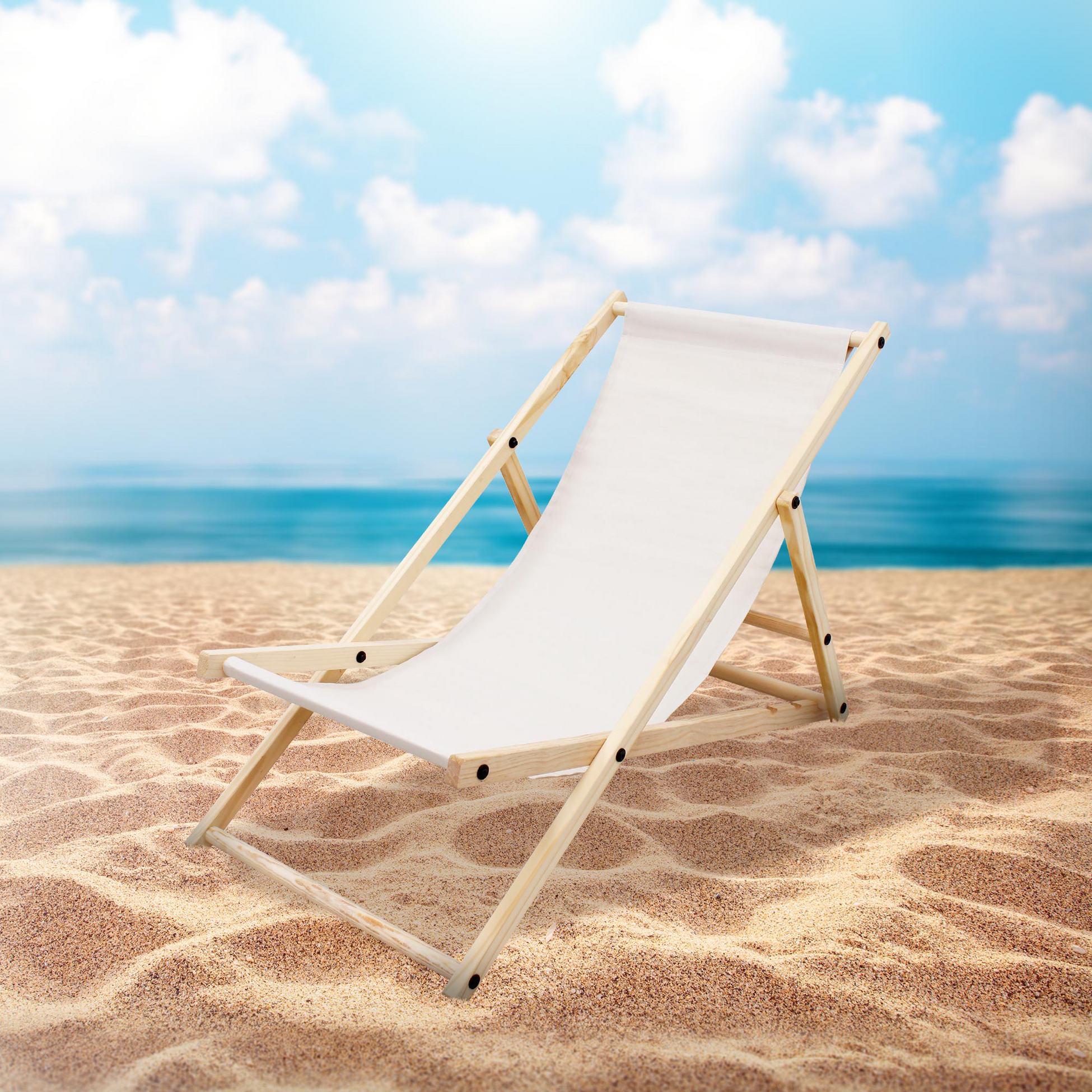 ECD GERMANY, Ecd Germany Set Of 5 Foldable Wooden Deck Chair Garden Sun Lounger Beige Reclining Beach Chair